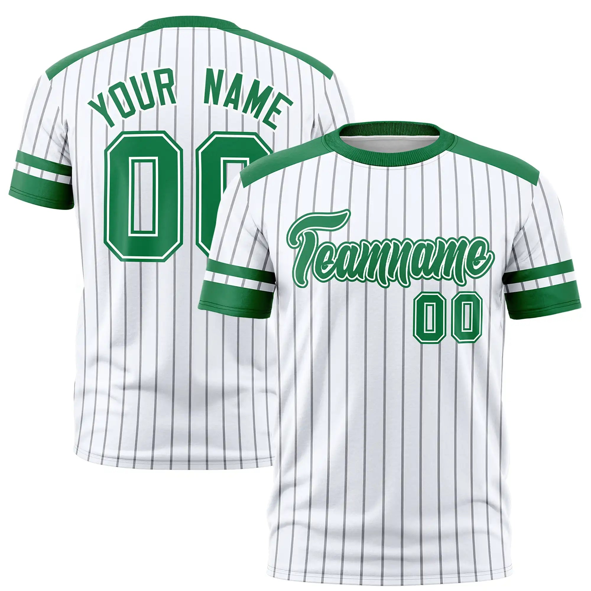 Custom White Gray-Kelly Green Pinstripe Pattern Design Performance T-Shirt