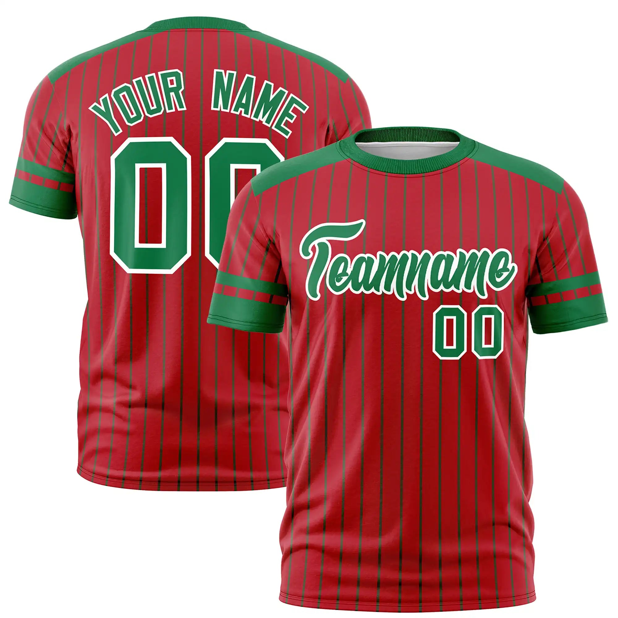 Custom Red Kelly Green-Kelly Green Pinstripe Pattern Design Performance T-Shirt