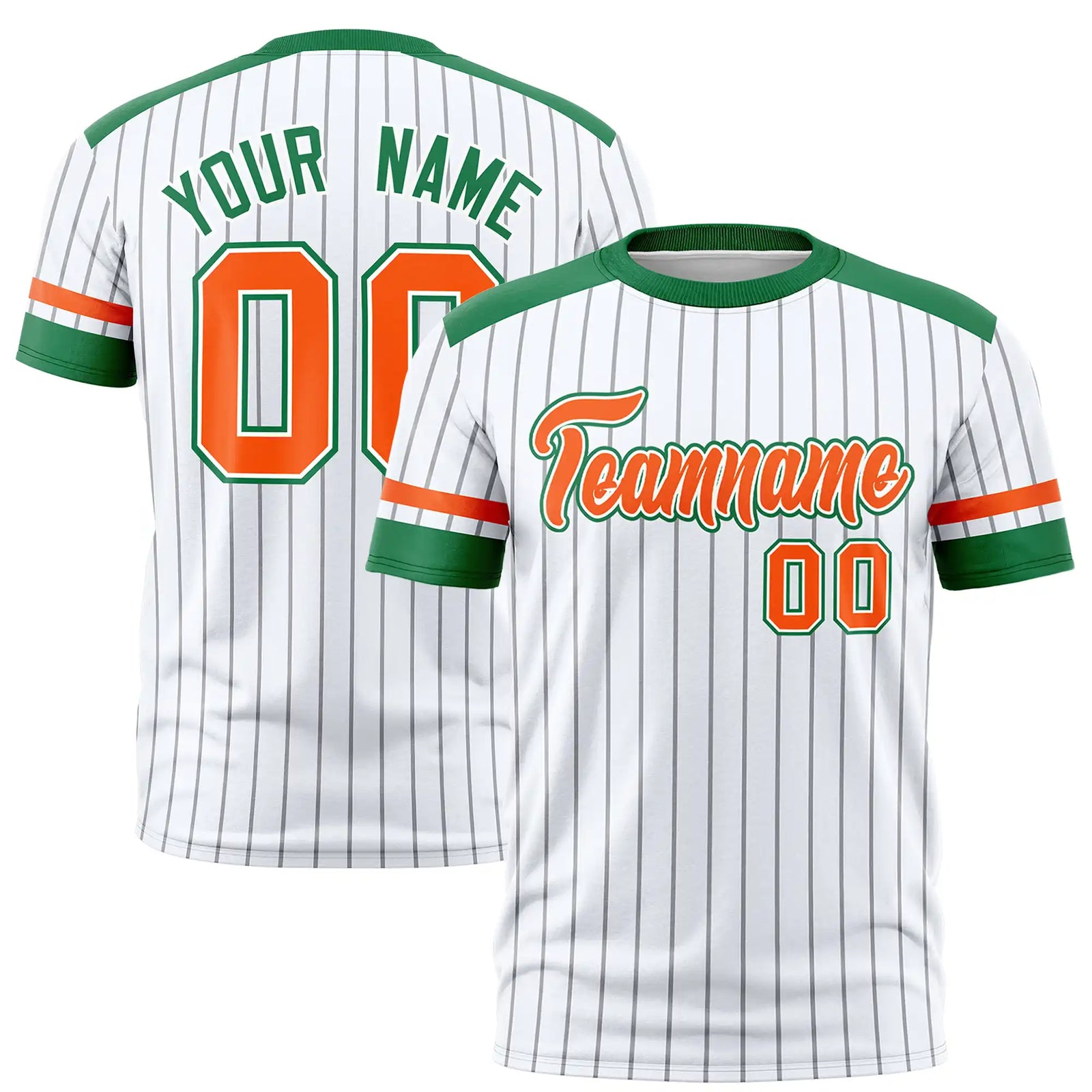 Custom White Gray-Kelly Green Pinstripe Pattern Design Performance T-Shirt