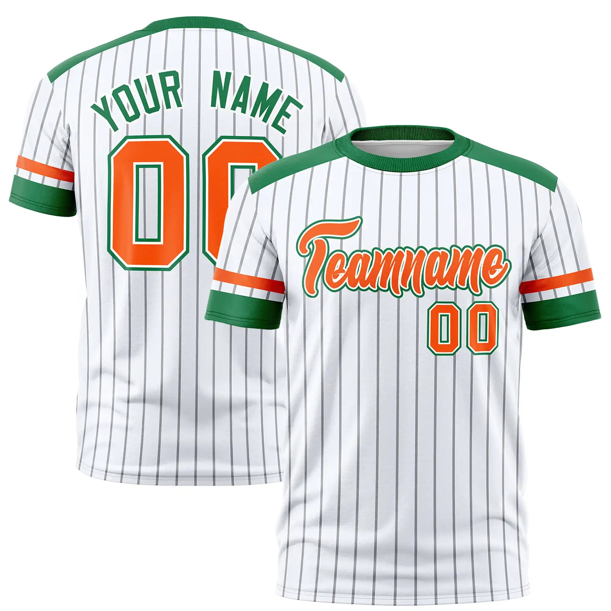 Custom White Gray-Kelly Green Pinstripe Pattern Design Performance T-Shirt