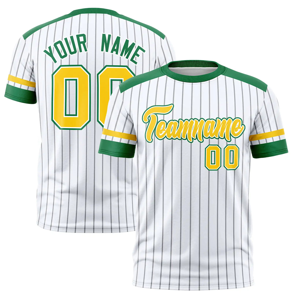 Custom White Gray-Kelly Green Pinstripe Pattern Design Performance T-Shirt