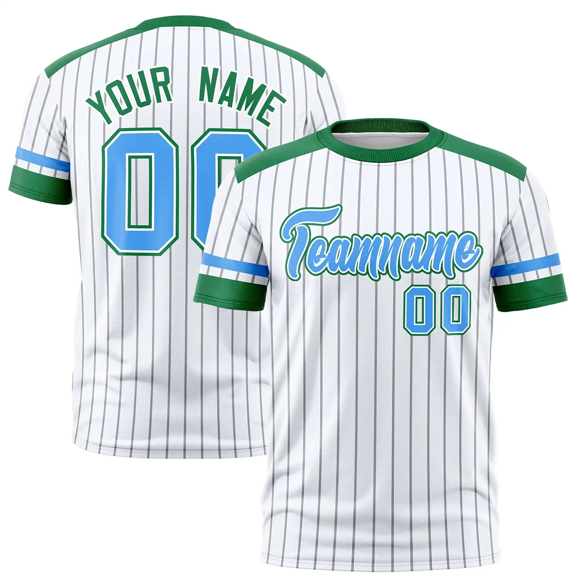 Custom White Gray-Kelly Green Pinstripe Pattern Design Performance T-Shirt