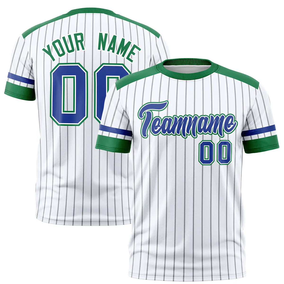 Custom White Gray-Kelly Green Pinstripe Pattern Design Performance T-Shirt