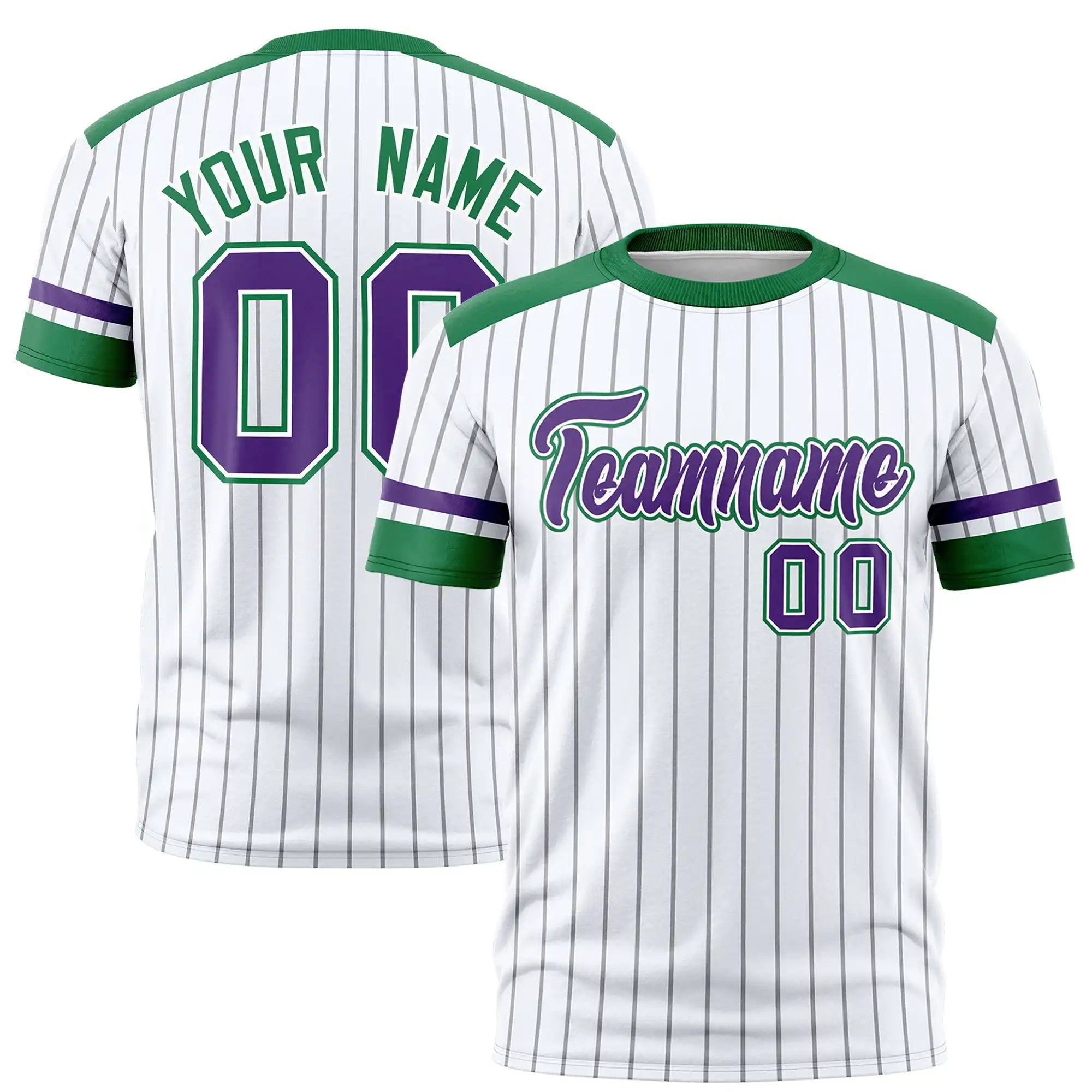 Custom White Gray-Kelly Green Pinstripe Pattern Design Performance T-Shirt