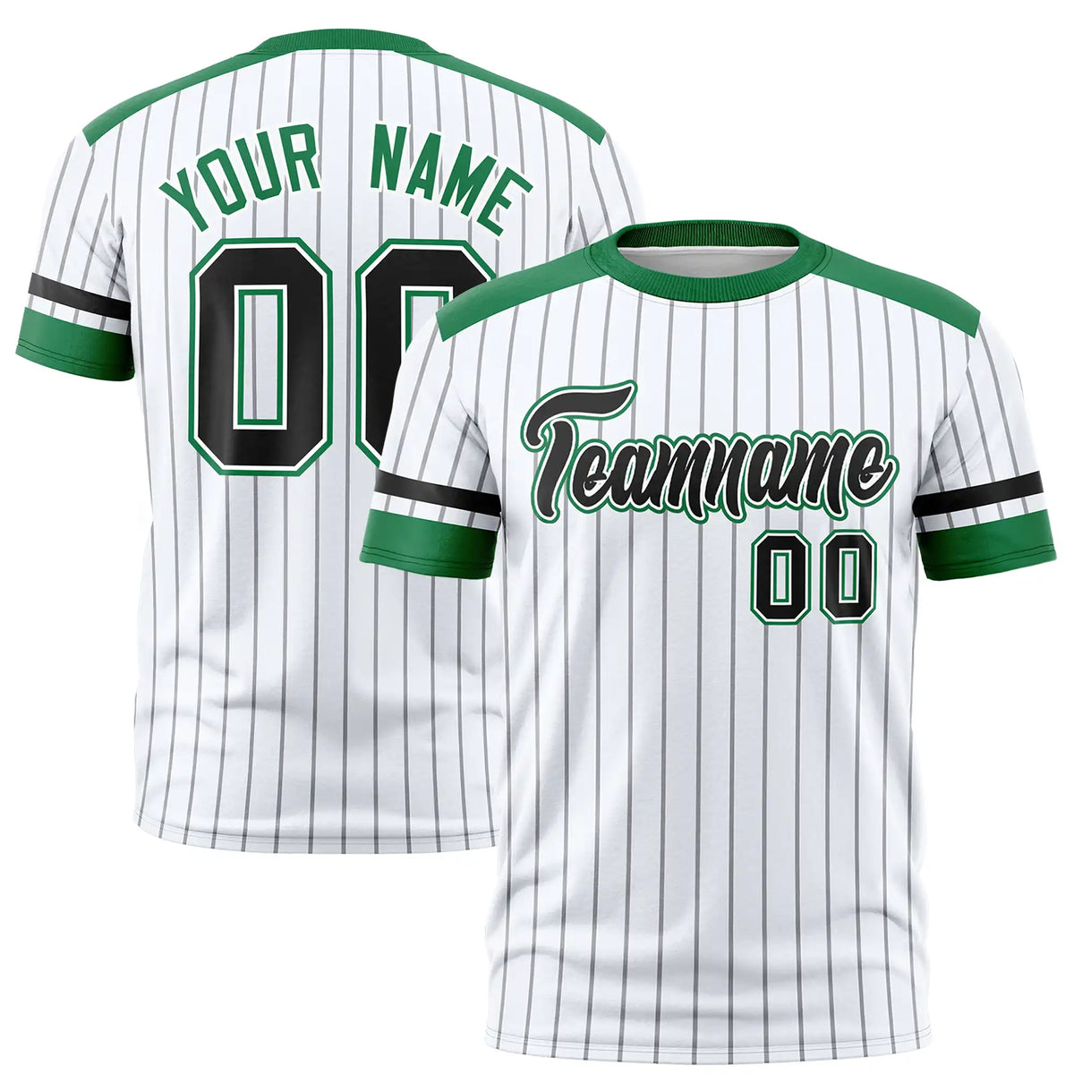 Custom White Gray-Kelly Green Pinstripe Pattern Design Performance T-Shirt