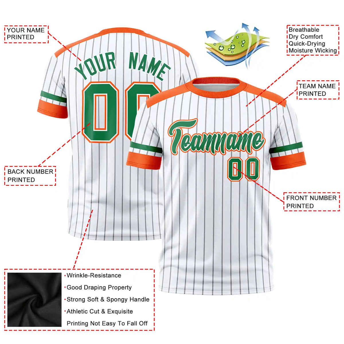 Custom White Gray-Orange Pinstripe Pattern Design Performance T-Shirt