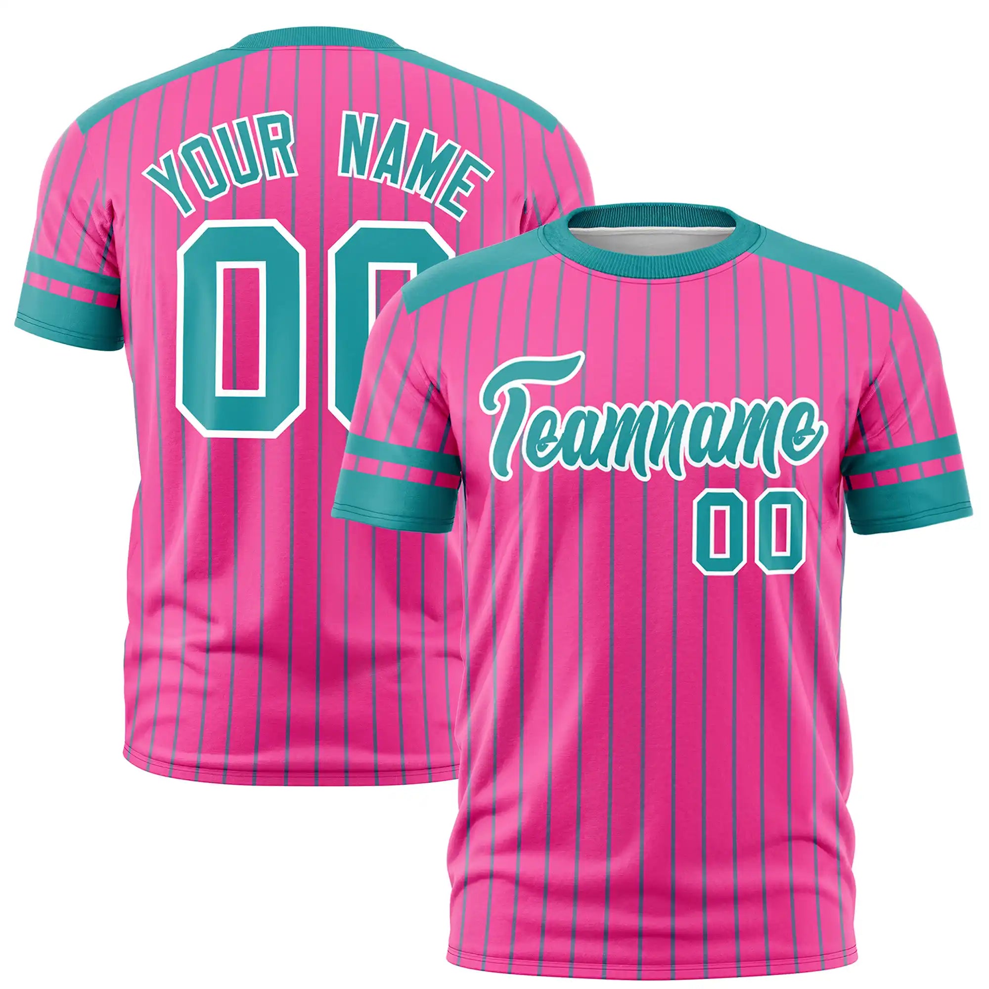 Custom Pink Aqua-Aqua Pinstripe Pattern Design Performance T-Shirt