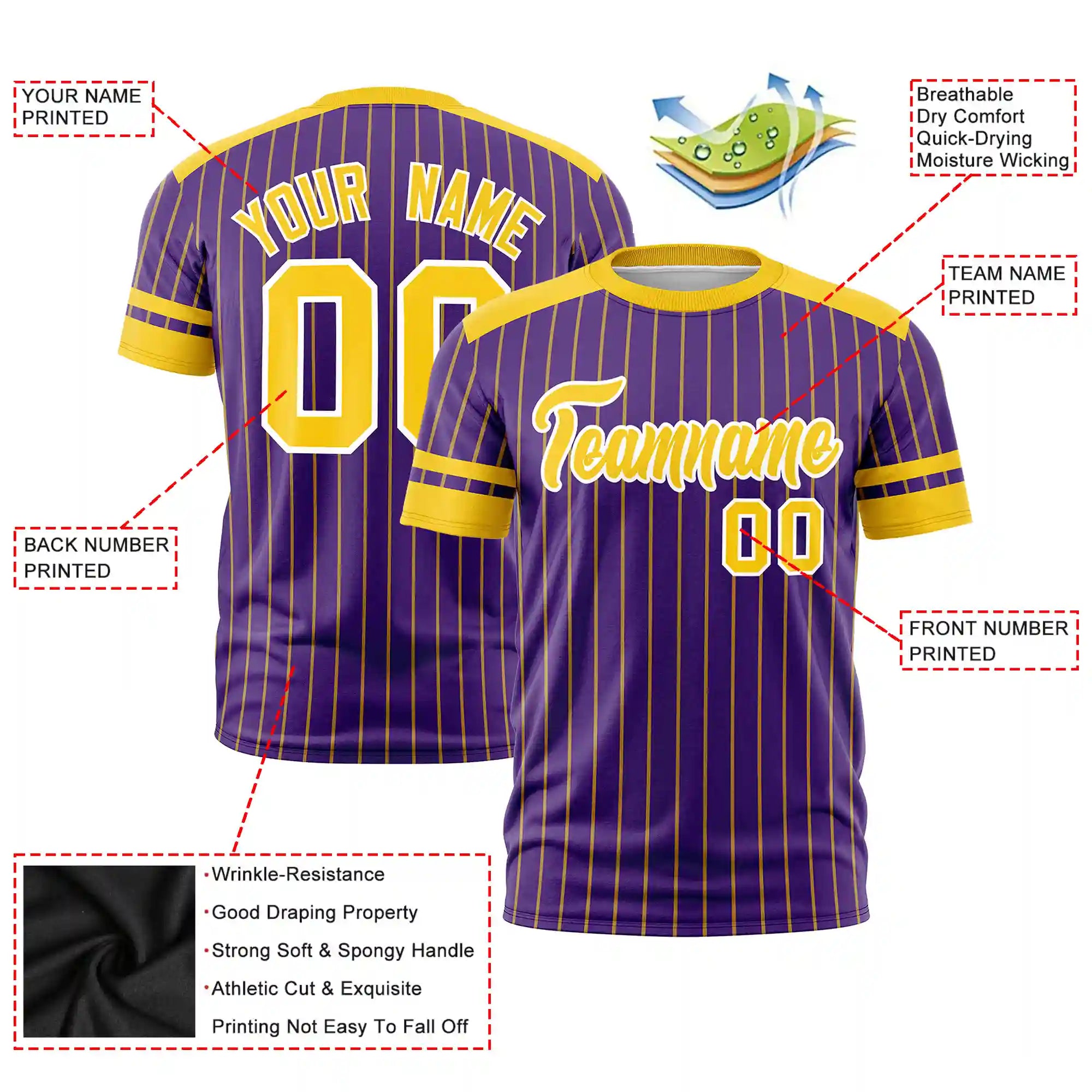 Custom Purple Gold01-Gold01 Pinstripe Pattern Design Performance T-Shirt