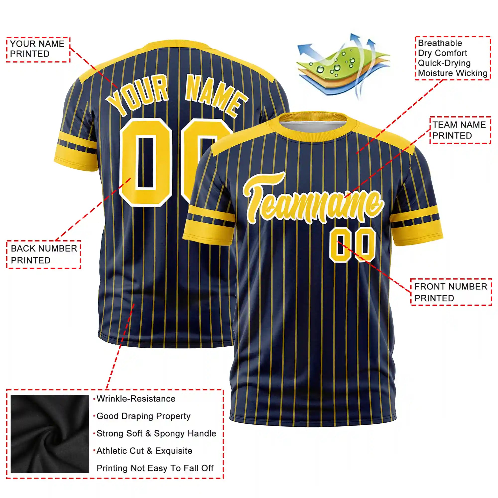 Custom Navy Gold01-Gold01 Pinstripe Pattern Design Performance T-Shirt