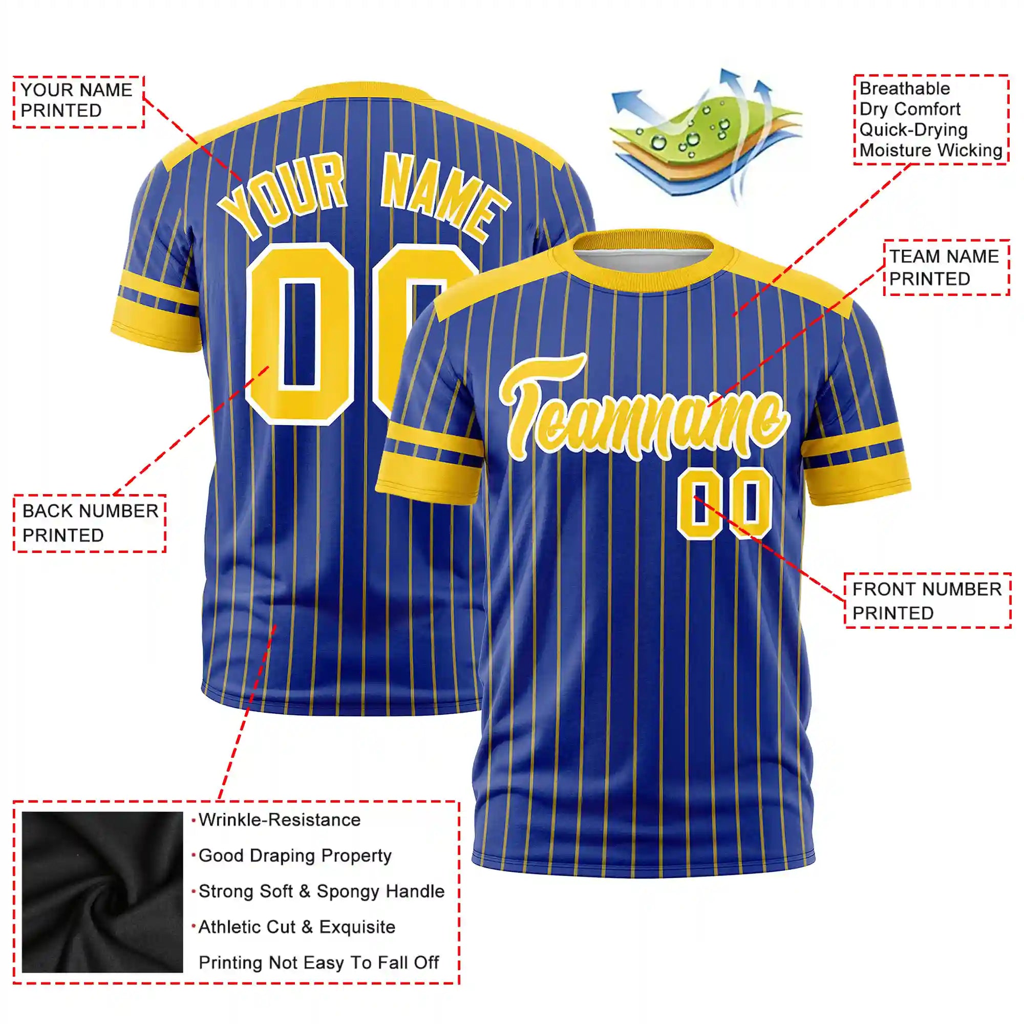 Custom Royal Blue Gold01-Gold01 Pinstripe Pattern Design Performance T-Shirt