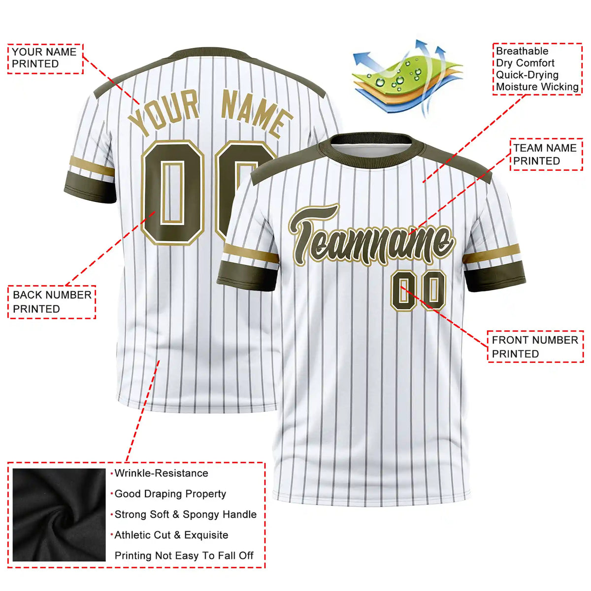 Custom White Gray-Olive Pinstripe Pattern Design Performance T-Shirt