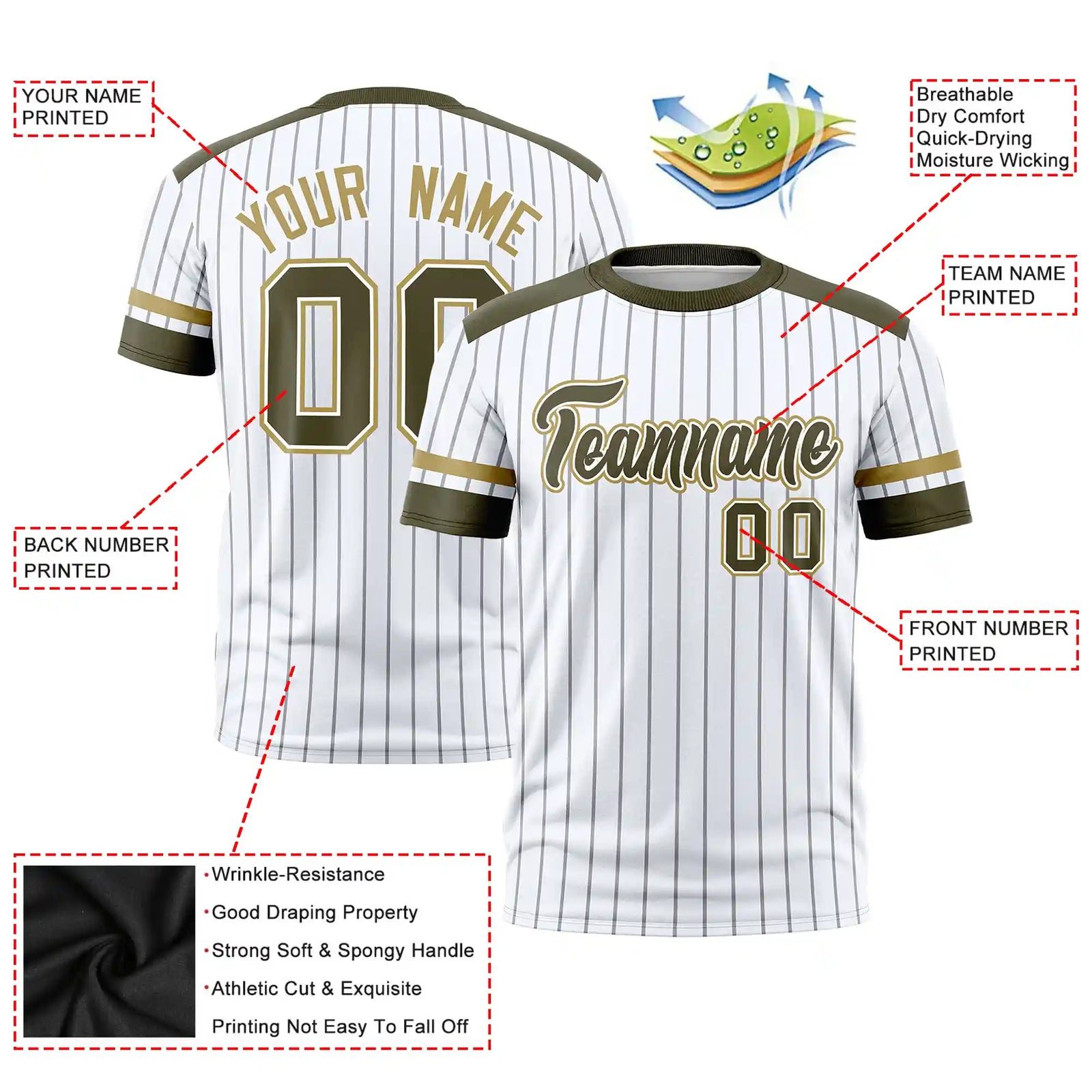 Custom White Gray-Olive Pinstripe Pattern Design Performance T-Shirt