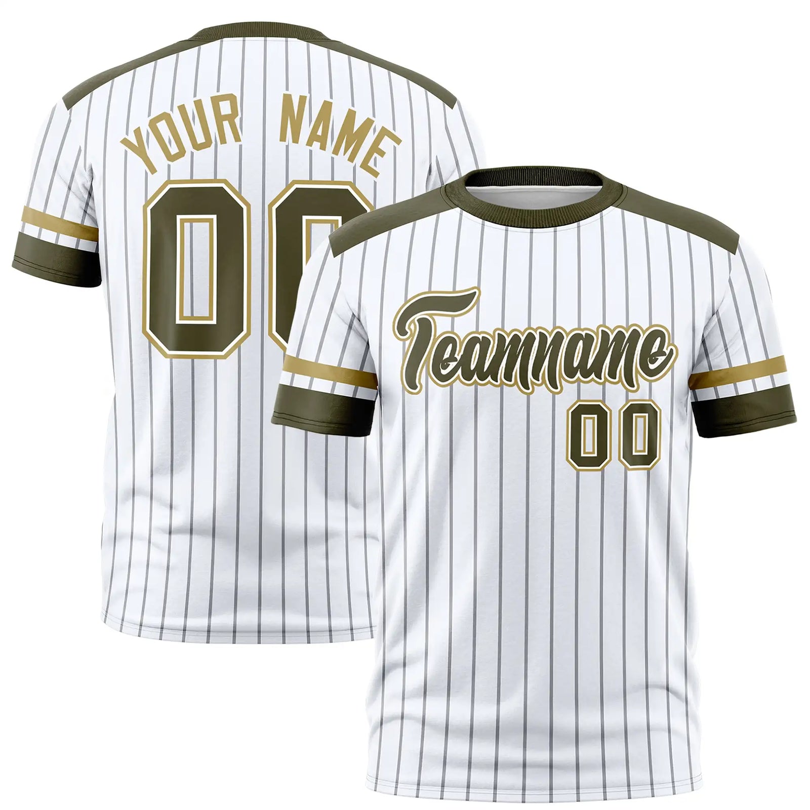 Custom White Gray-Olive Pinstripe Pattern Design Performance T-Shirt