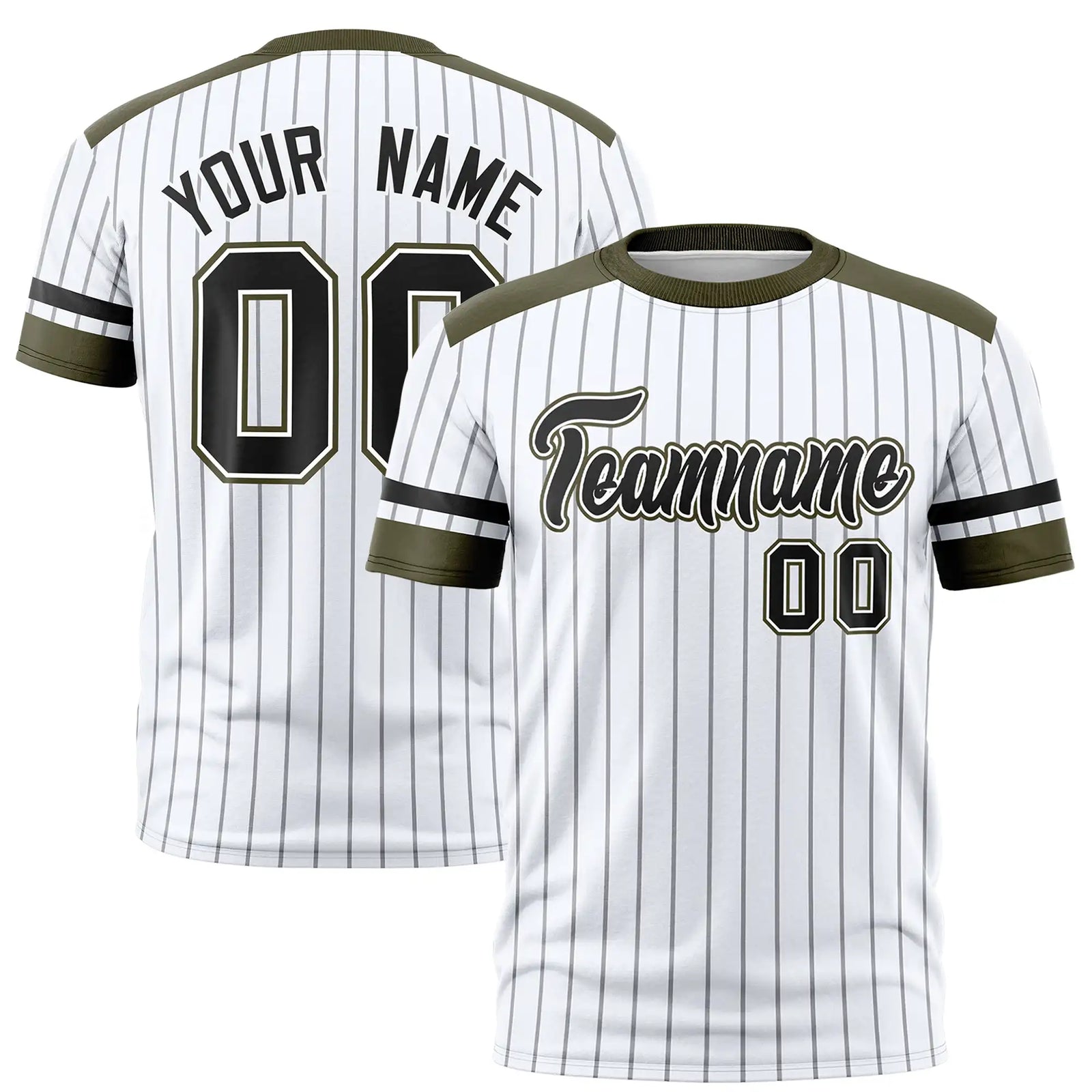 Custom White Gray-Olive Pinstripe Pattern Design Performance T-Shirt