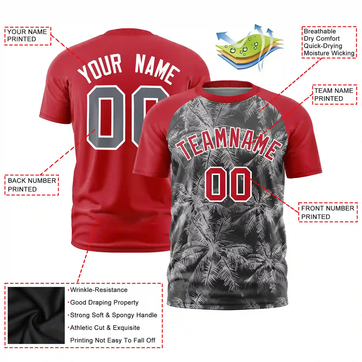 Custom Red Summer Style  Design  Performance T-Shirt