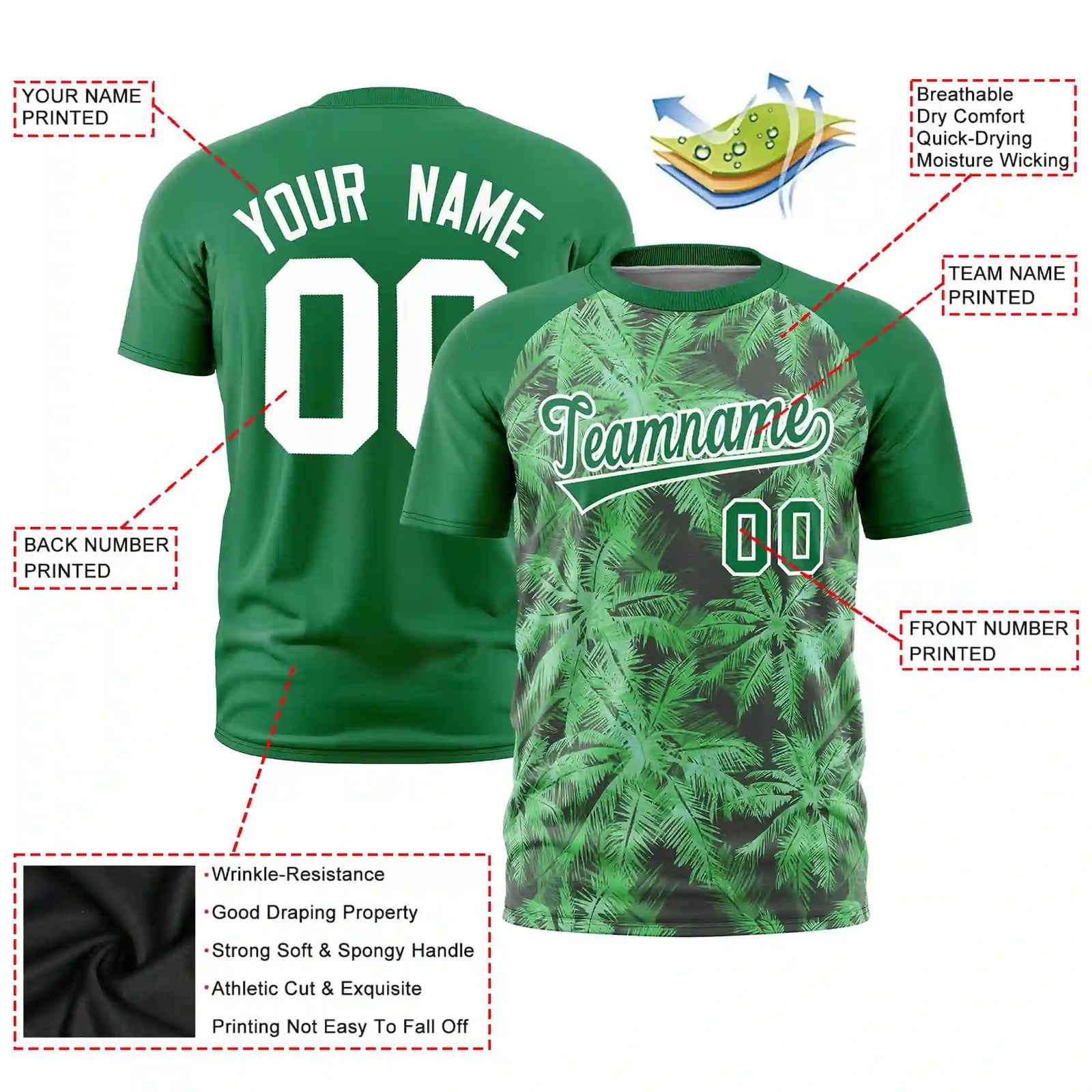 Custom Kelly Green Summer Style  Design  Performance T-Shirt