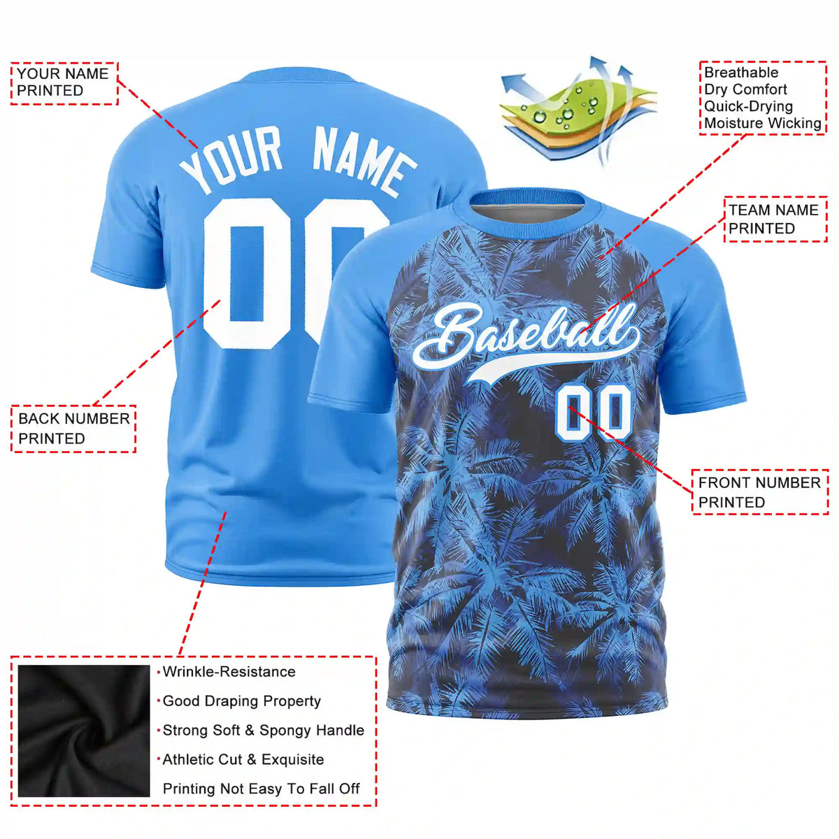 Custom Powder Blue Summer Style  Design  Performance T-Shirt