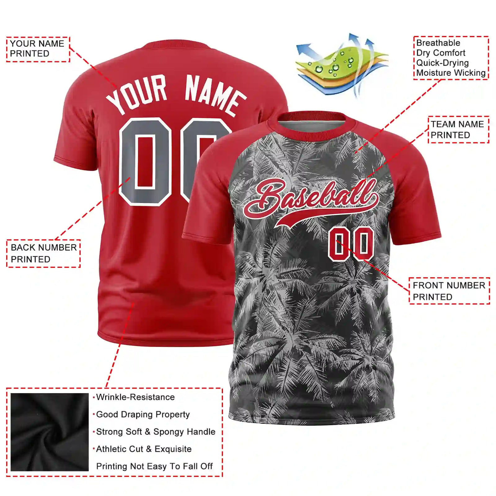 Custom Red Summer Style  Design  Performance T-Shirt