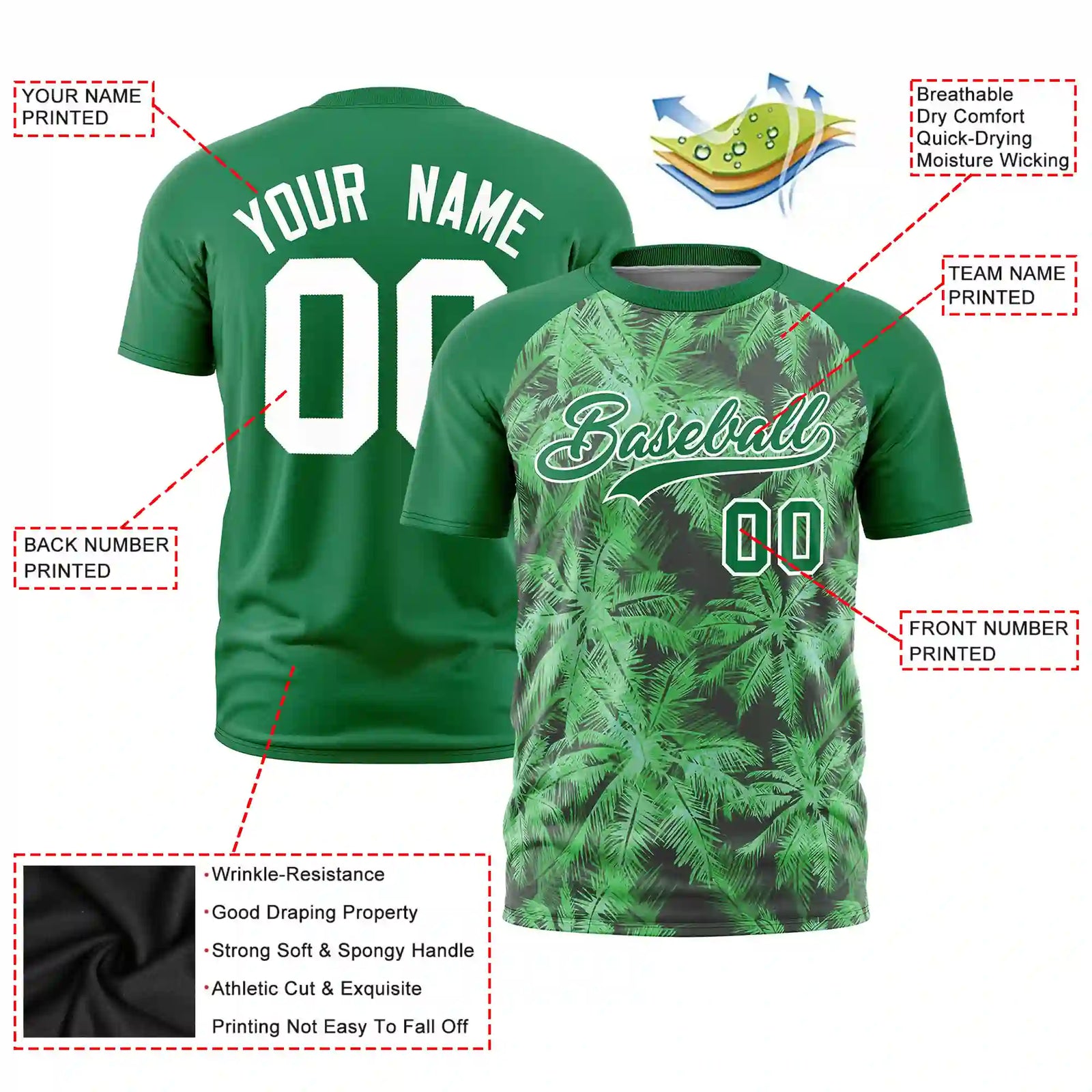 Custom Kelly Green Summer Style  Design  Performance T-Shirt