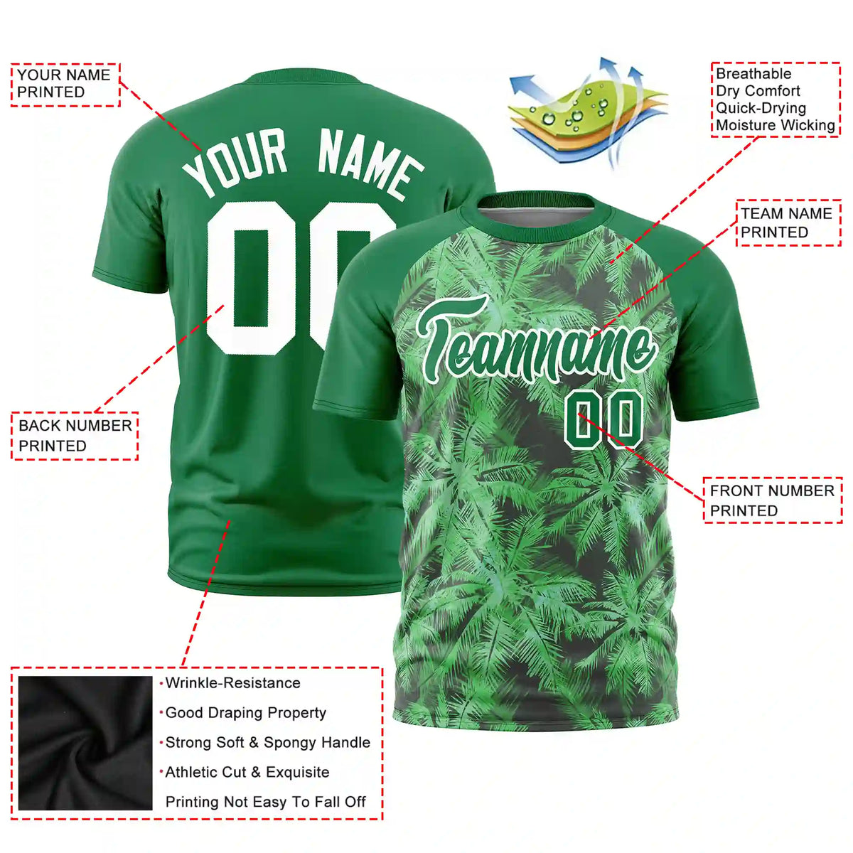 Custom Kelly Green Summer Style  Design  Performance T-Shirt