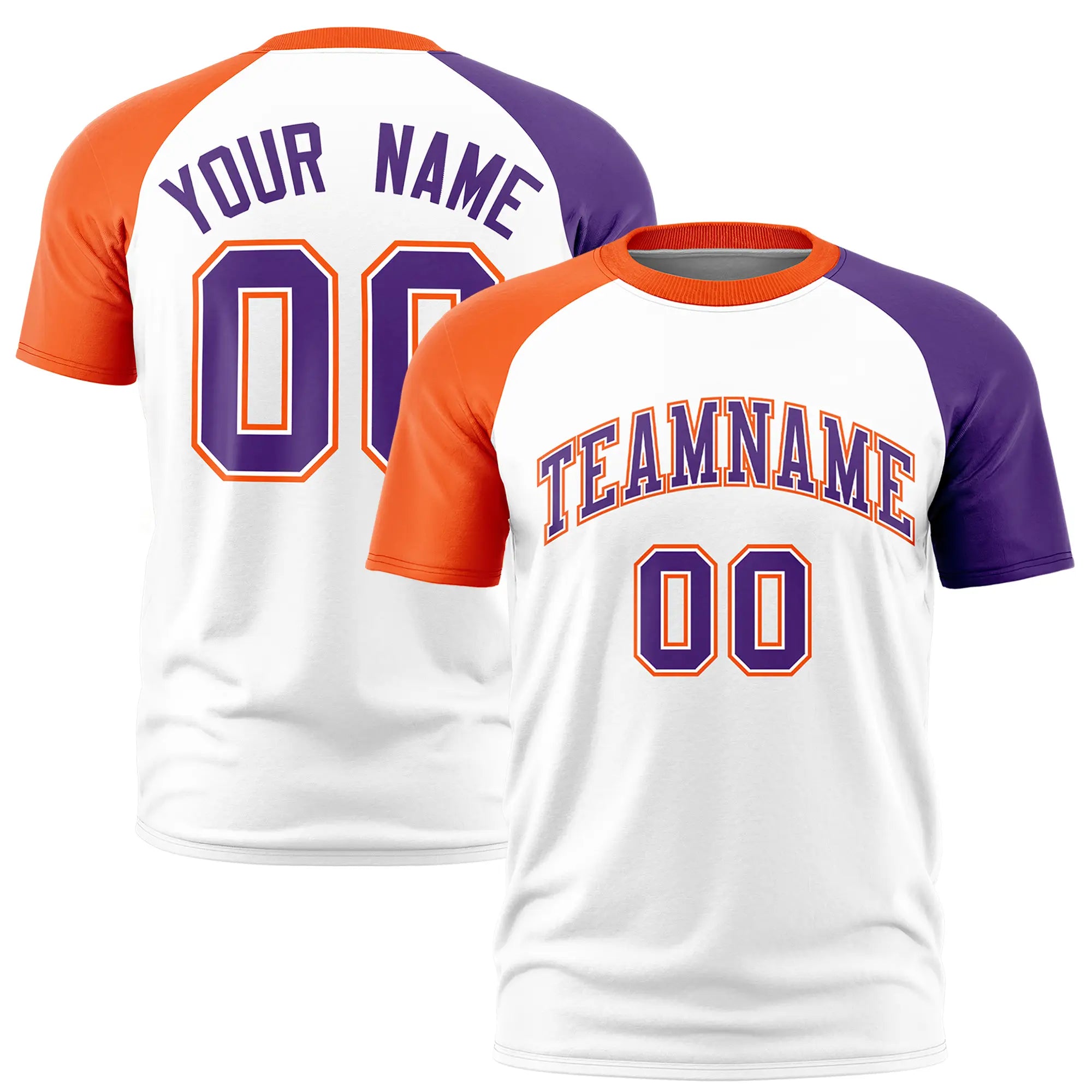 Custom White Orange-Purple Crew Neck Two Tone Sleeve Design  Performance T-Shirt