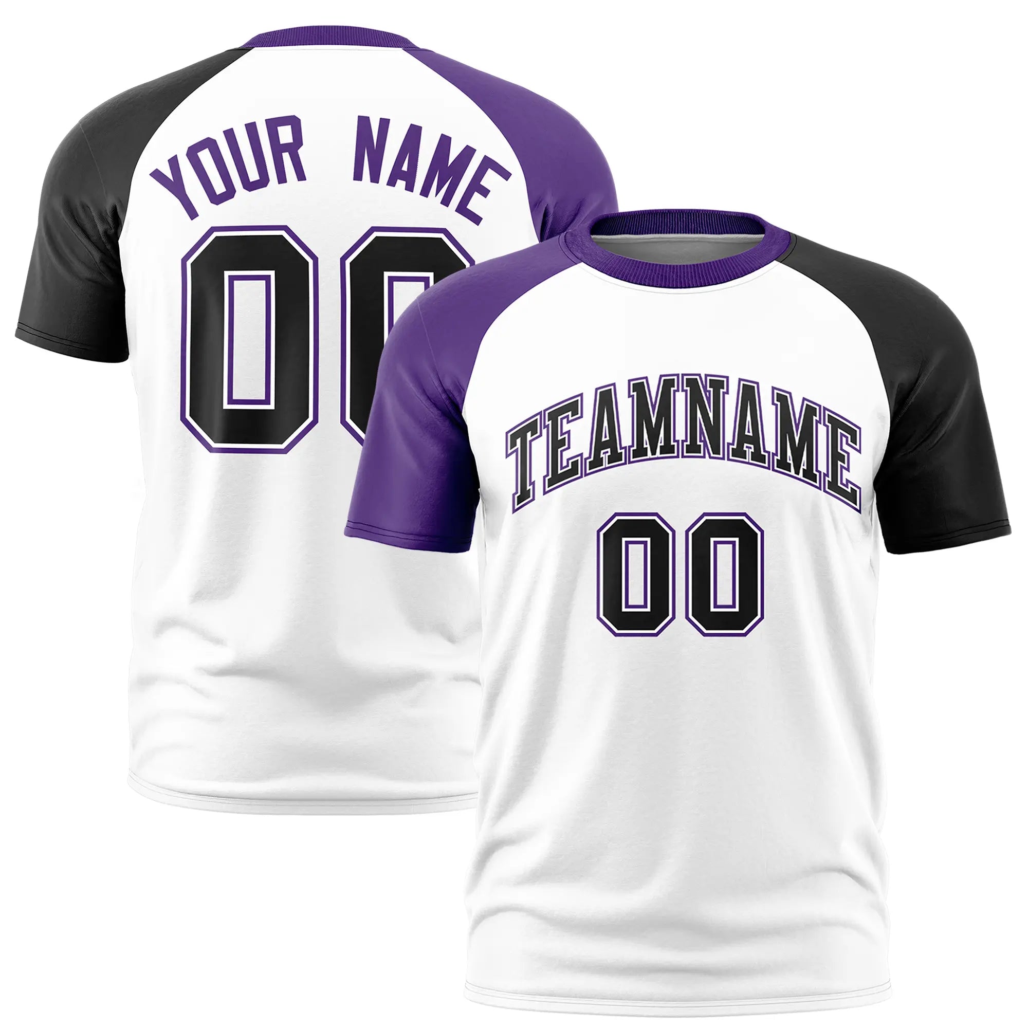 Custom White Purple-Black Crew Neck Two Tone Sleeve Design  Performance T-Shirt