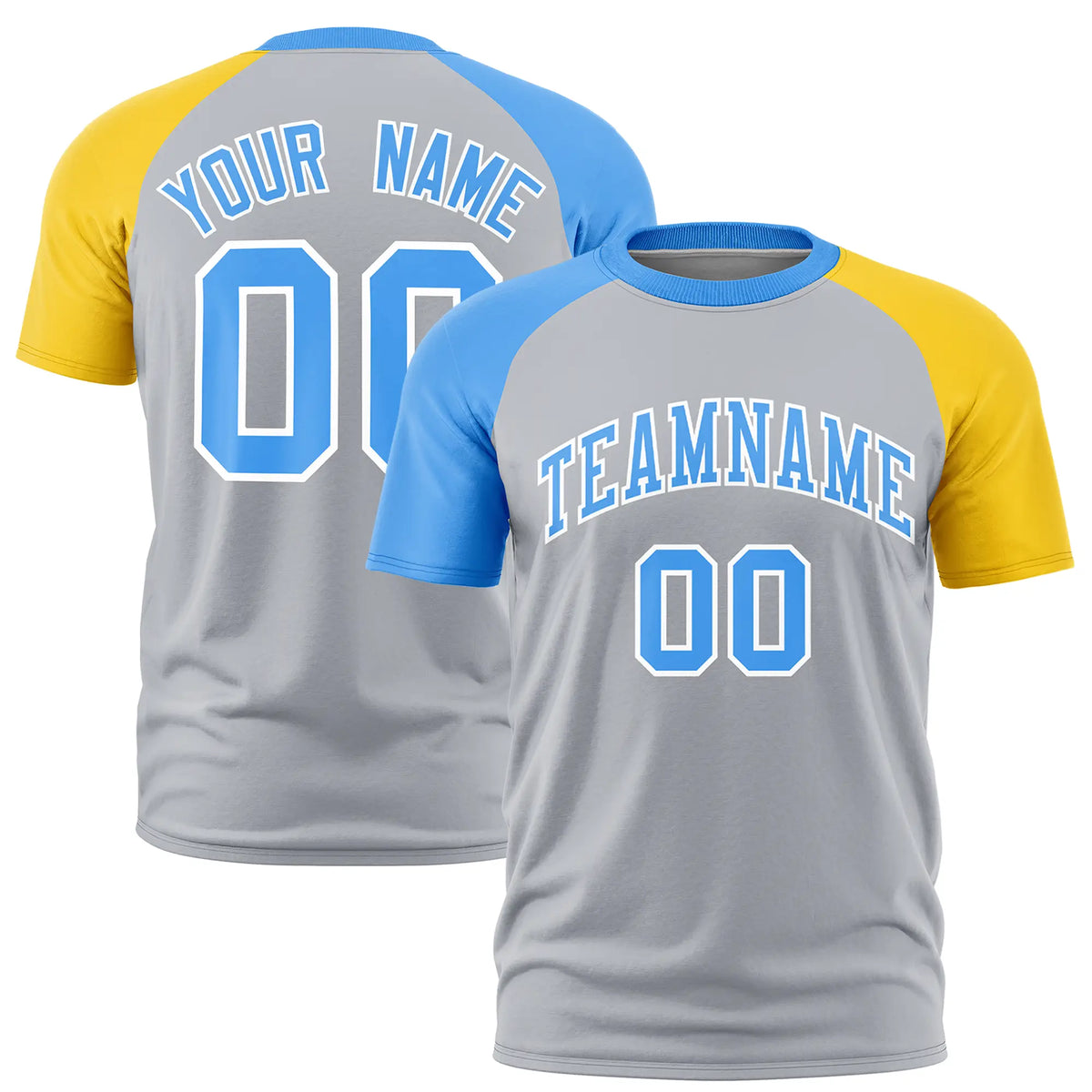 Custom Gray Powder Blue-Gold01 Crew Neck Two Tone Sleeve Design  Performance T-Shirt