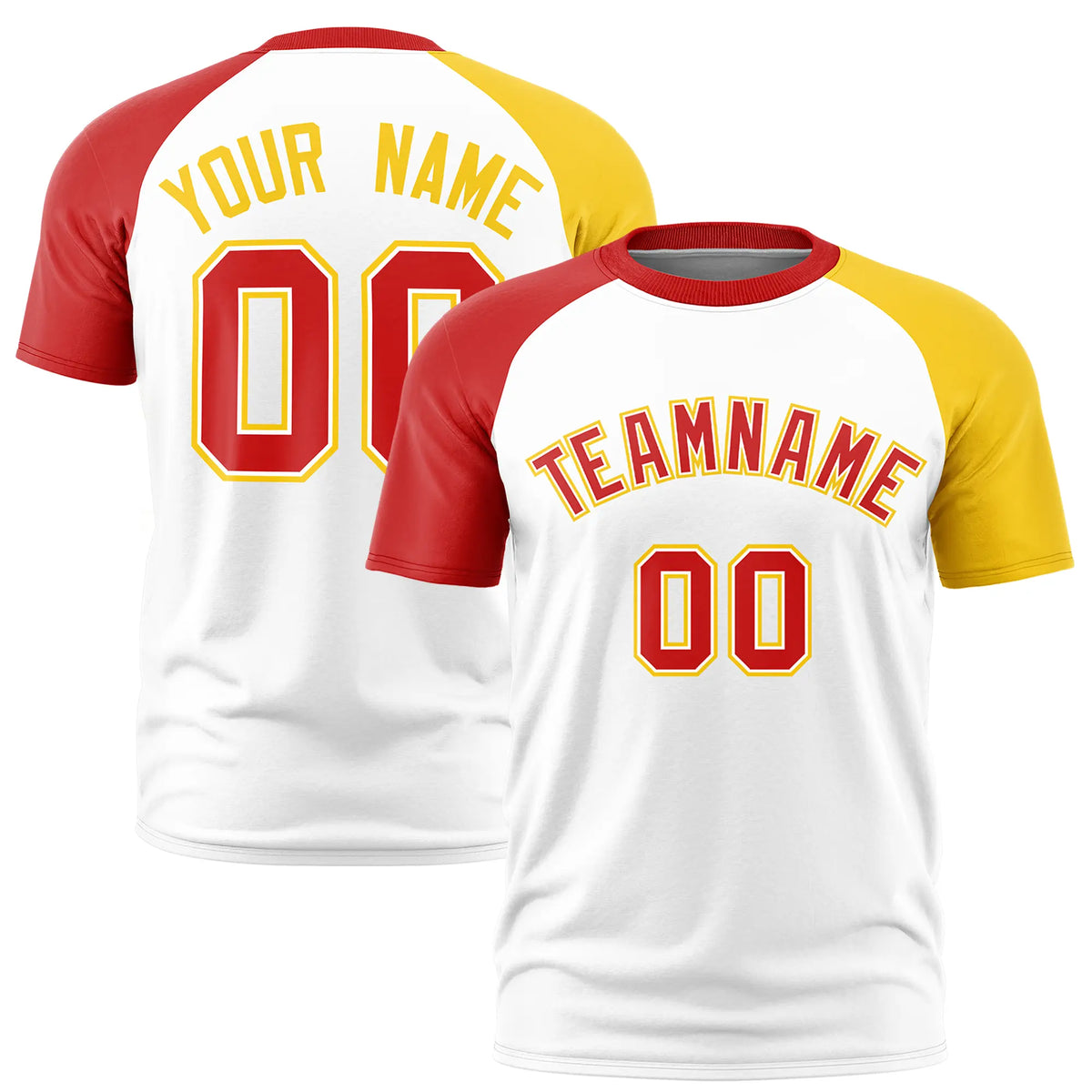 Custom White Red-Gold01 Crew Neck Two Tone Sleeve Design  Performance T-Shirt