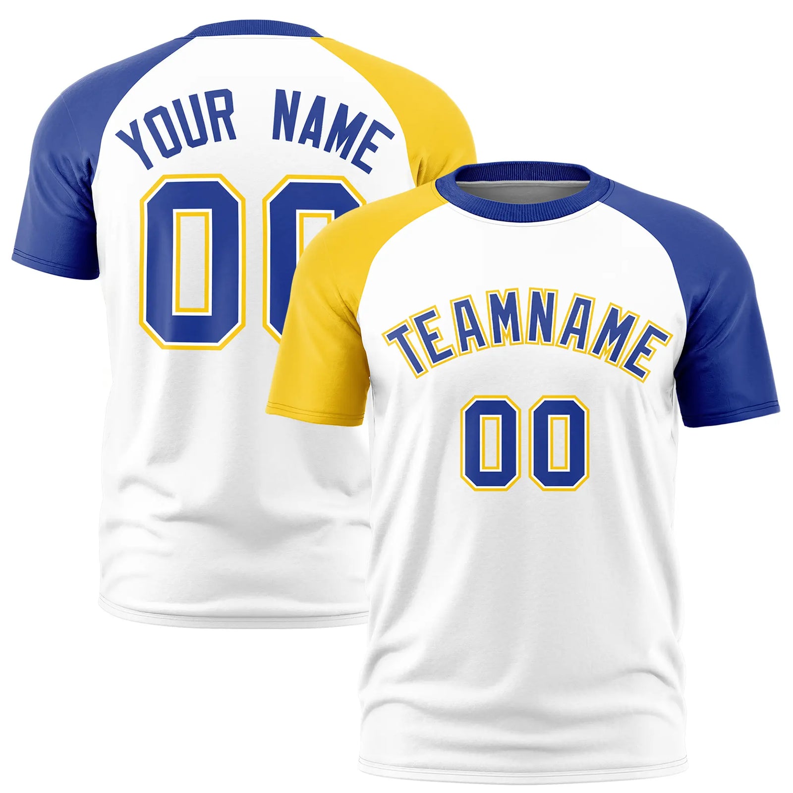 Custom White Gold01-Royal Blue Crew Neck Two Tone Sleeve Design  Performance T-Shirt