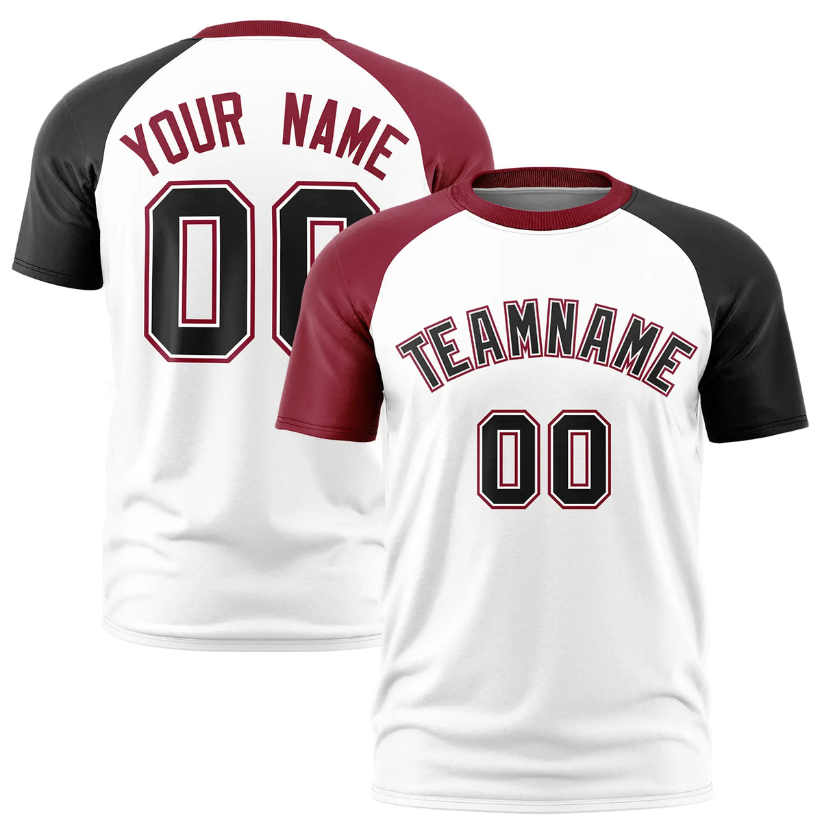 Custom White Crimson-Black Crew Neck Two Tone Sleeve Design  Performance T-Shirt