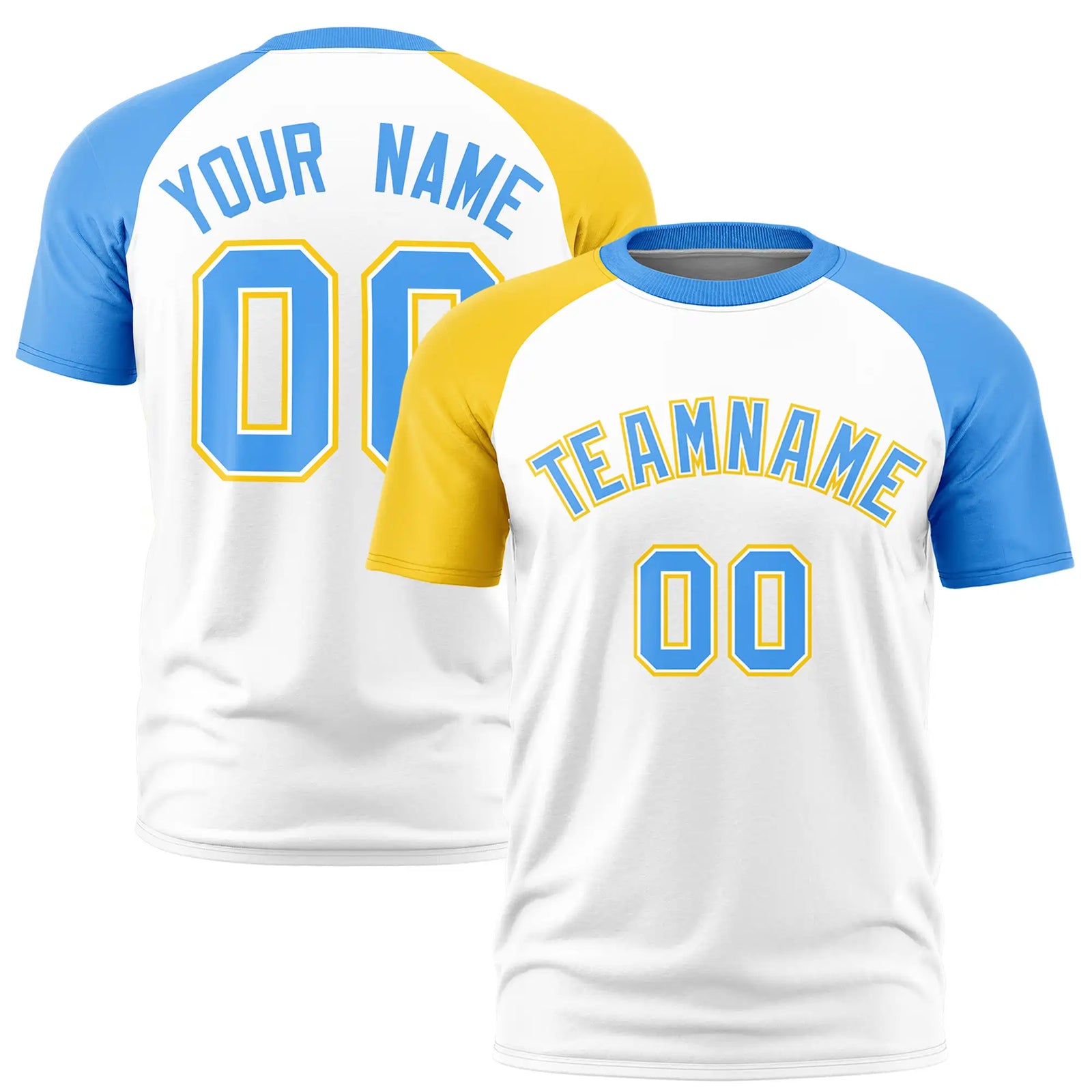 Custom White Gold01-Powder Blue Crew Neck Two Tone Sleeve Design  Performance T-Shirt