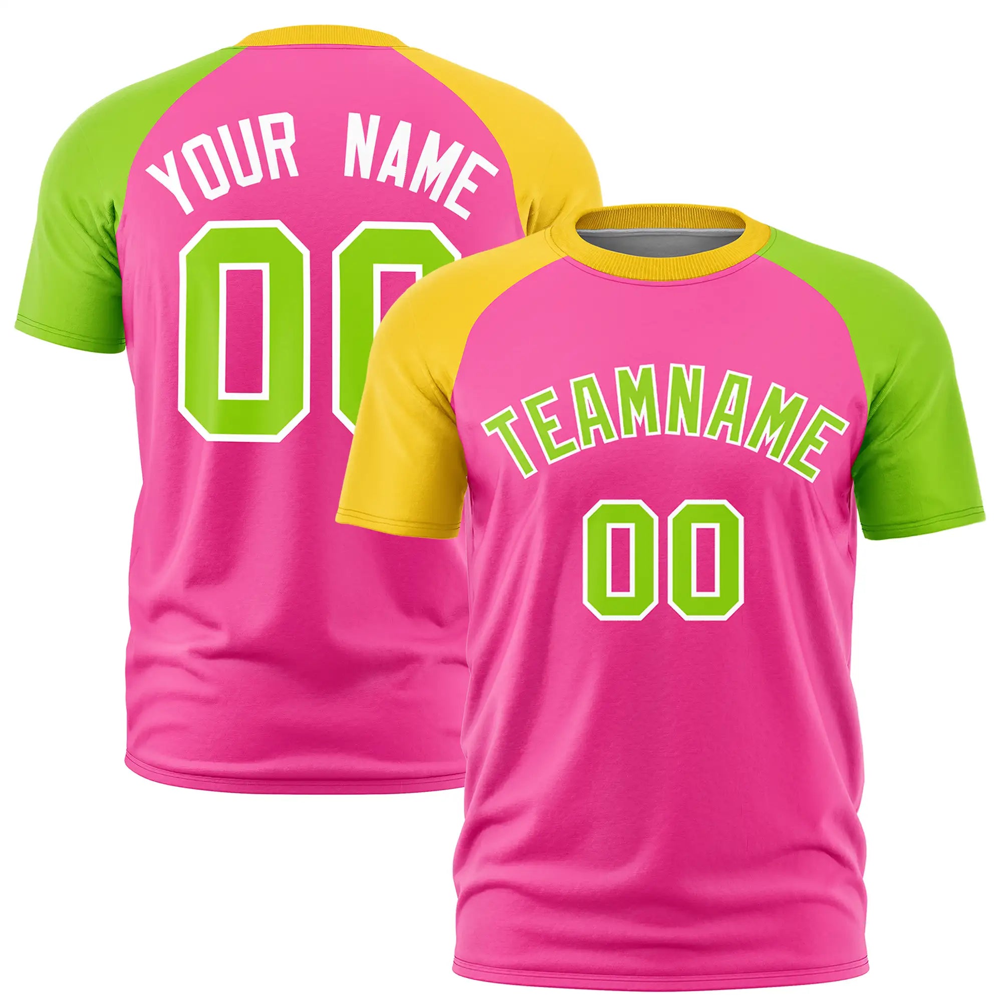 Custom Pink Gold01-Neon Green Crew Neck Two Tone Sleeve Design  Performance T-Shirt