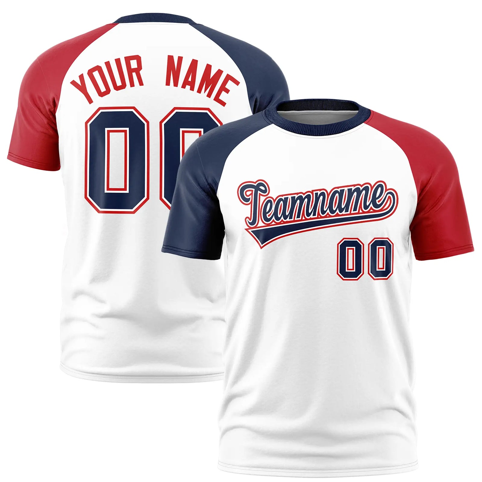 Custom White Navy-Red Crew Neck Two Tone Sleeve Design  Performance T-Shirt