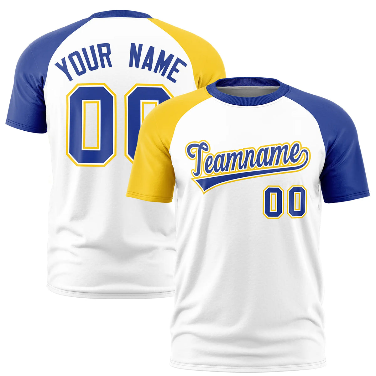 Custom White Gold01-Royal Blue Crew Neck Two Tone Sleeve Design  Performance T-Shirt