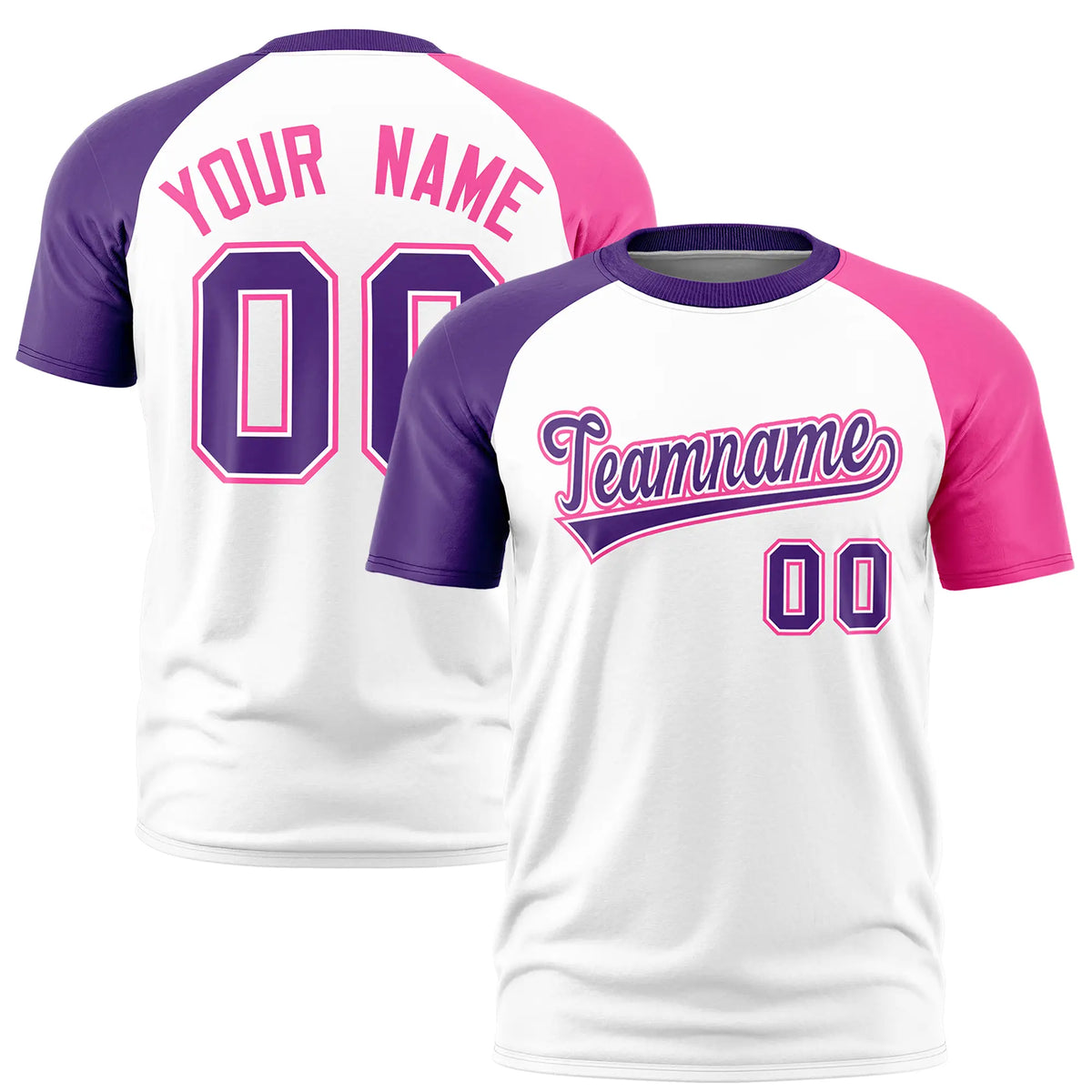 Custom White Purple-Pink Crew Neck Two Tone Sleeve Design  Performance T-Shirt