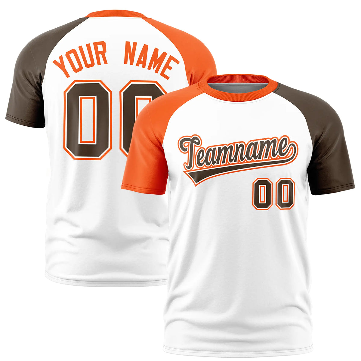 Custom White Orange-Brown Crew Neck Two Tone Sleeve Design  Performance T-Shirt