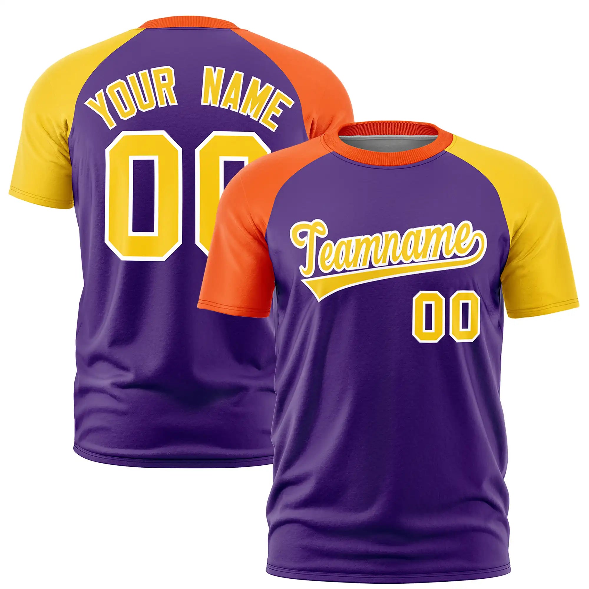 Custom Purple Orange-Gold01 Crew Neck Two Tone Sleeve Design  Performance T-Shirt