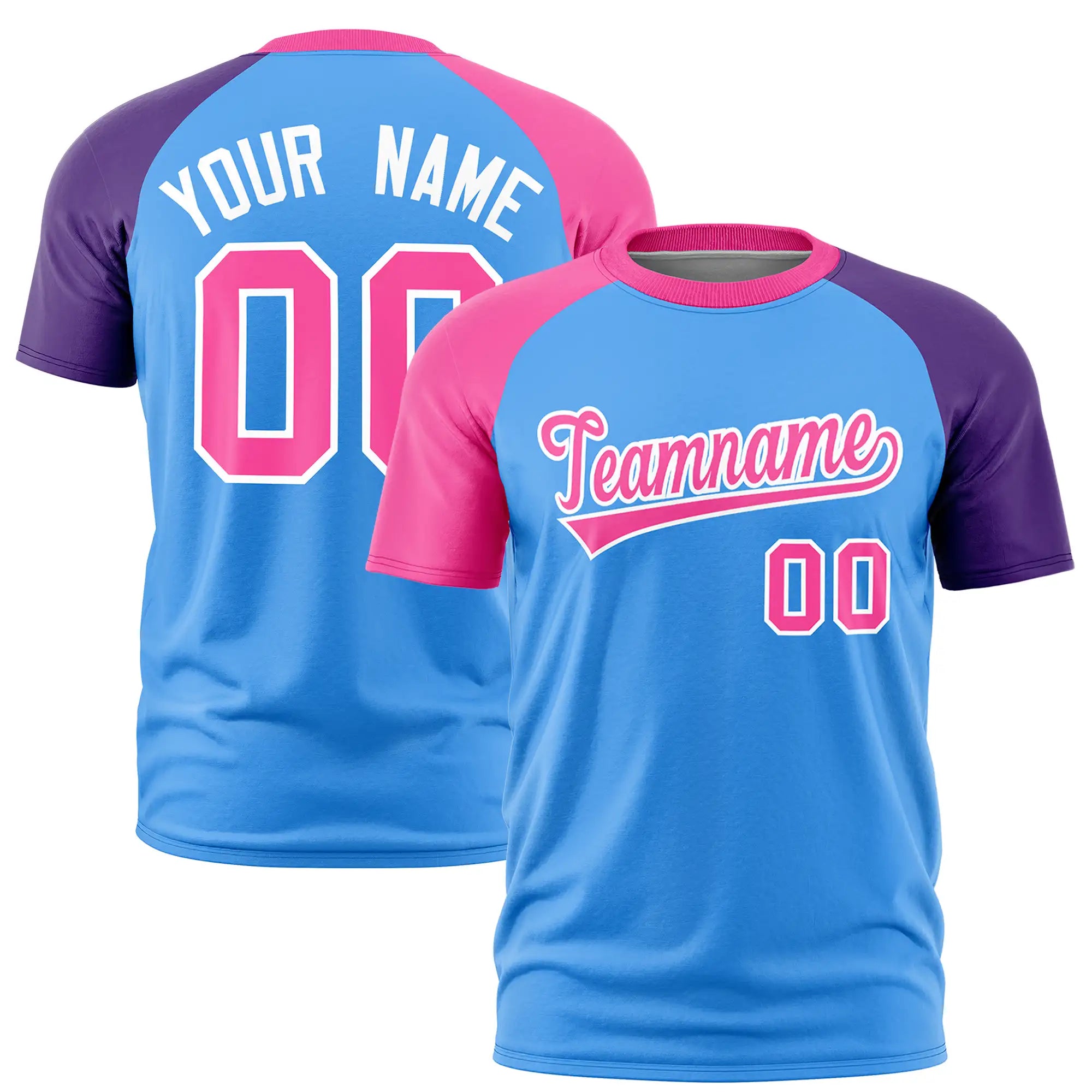 Custom Powder Blue Pink-Purple Crew Neck Two Tone Sleeve Design  Performance T-Shirt