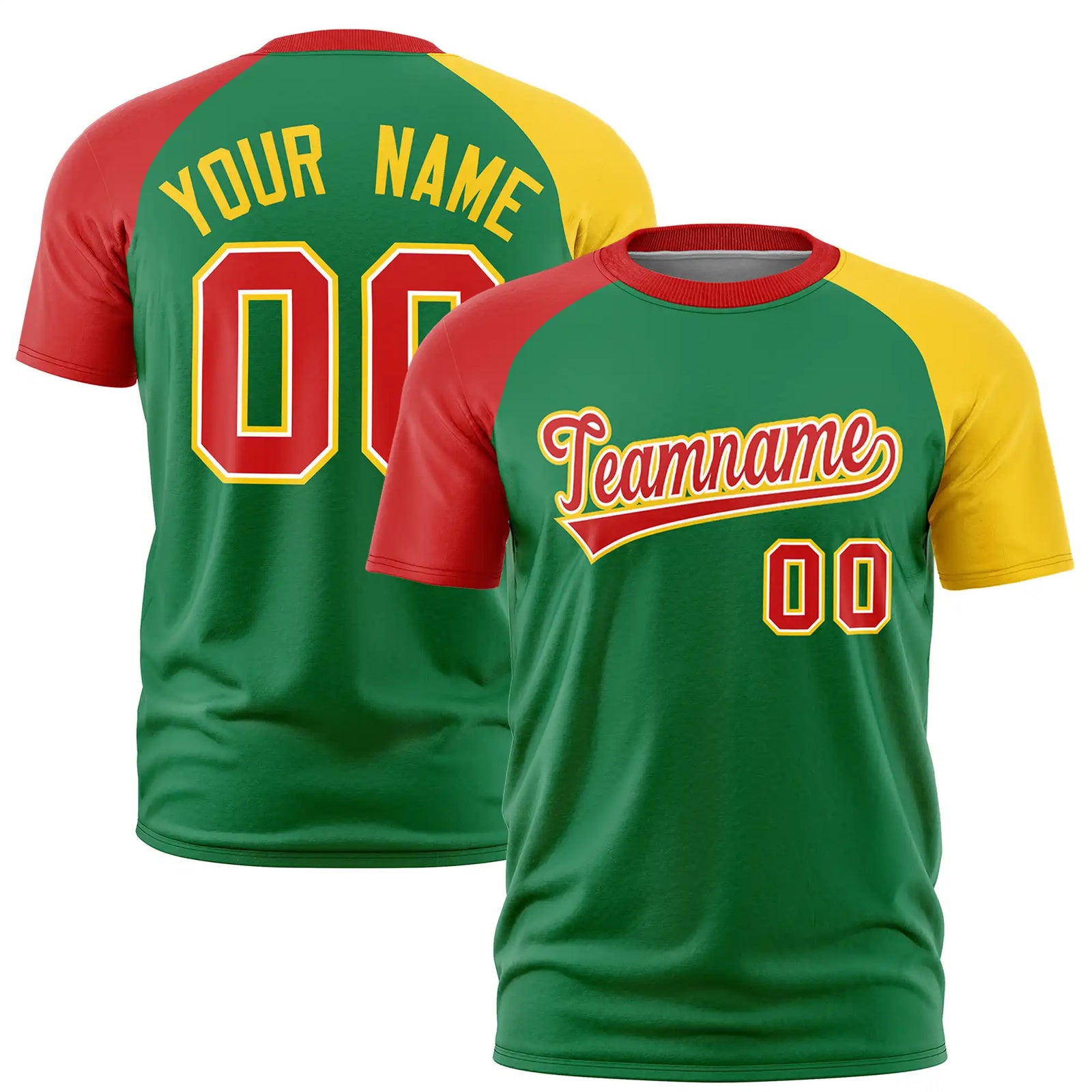 Custom Kelly Green Red-Gold01 Crew Neck Two Tone Sleeve Design  Performance T-Shirt