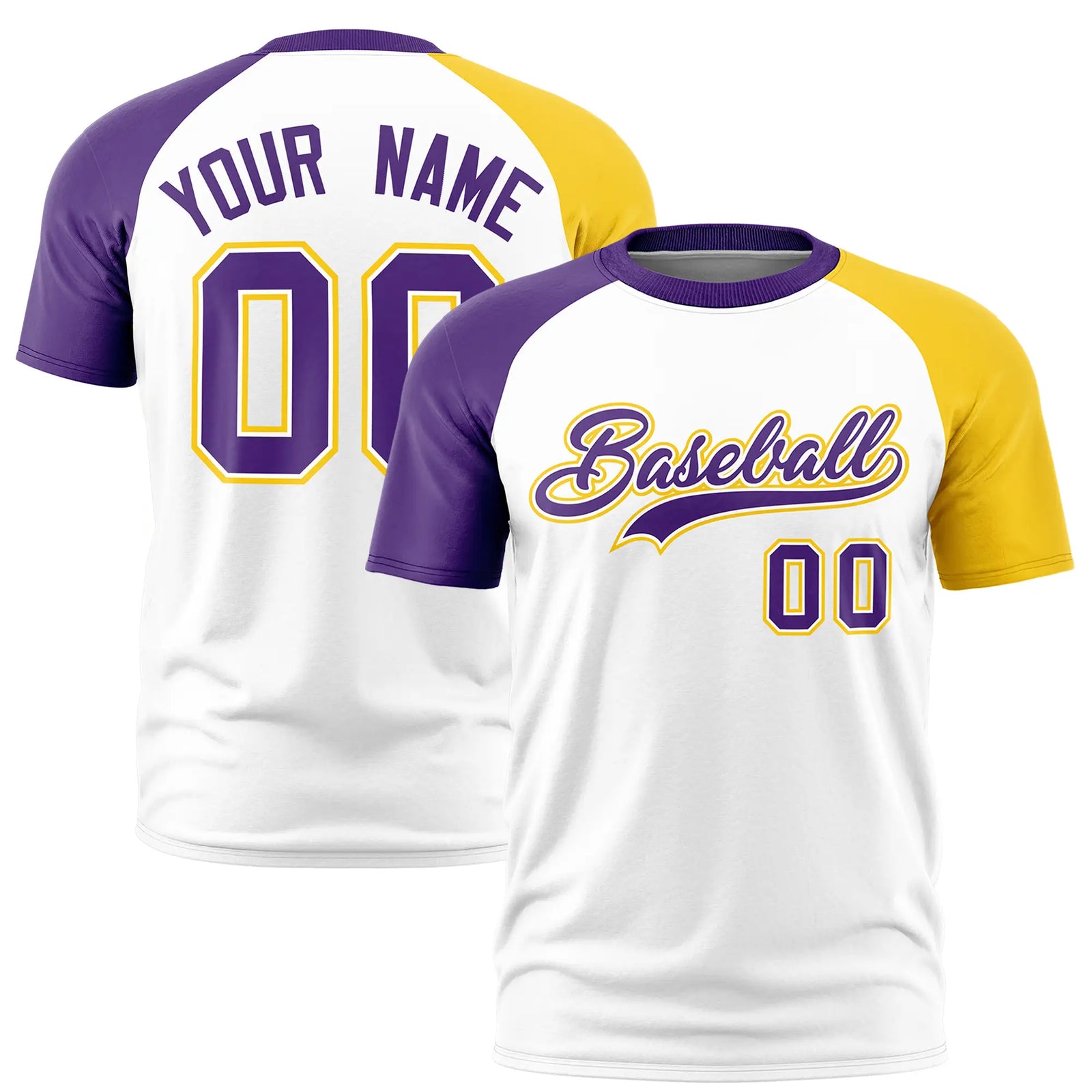 Custom White Purple-Gold01 Crew Neck Two Tone Sleeve Design  Performance T-Shirt