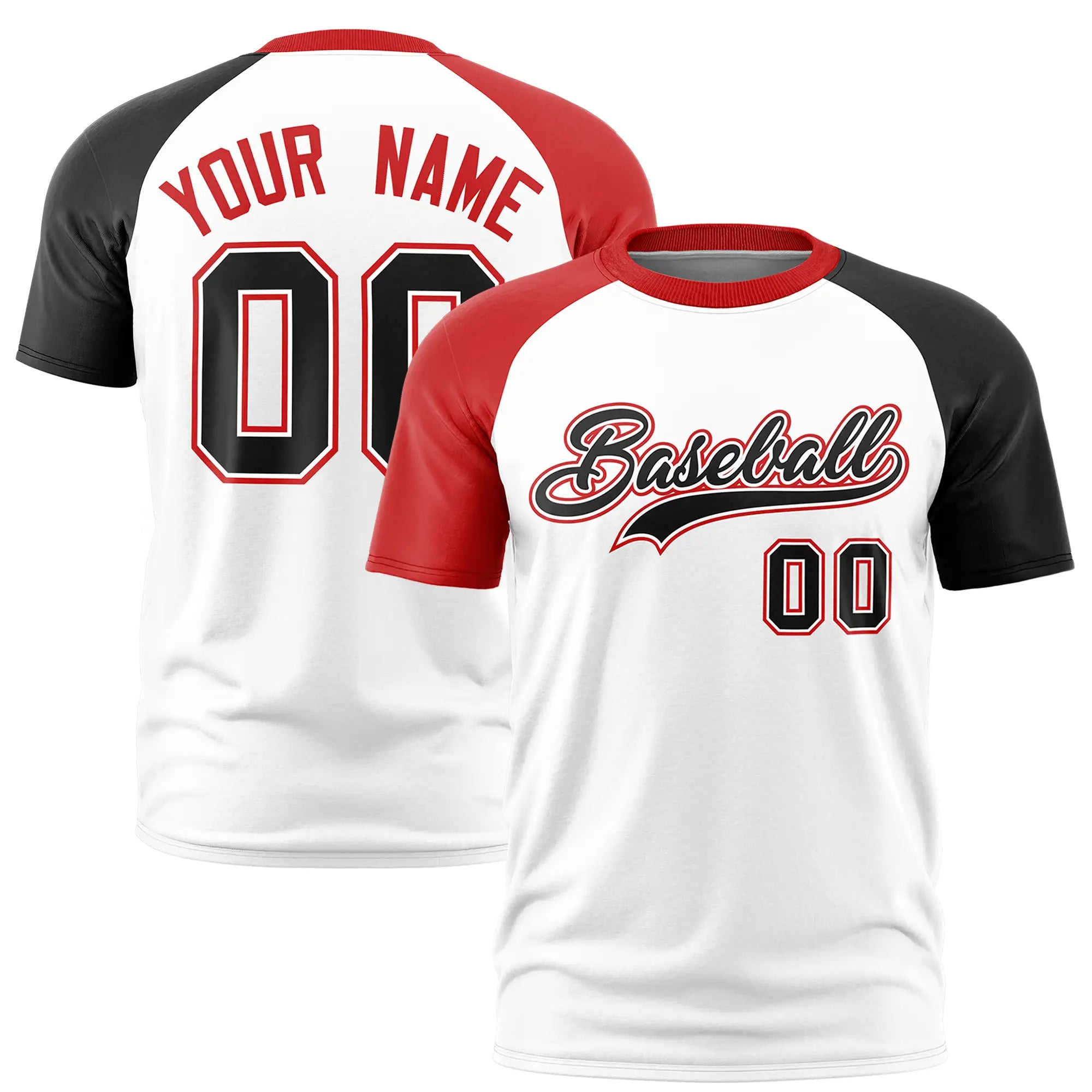 Custom White Red-Black Crew Neck Two Tone Sleeve Design  Performance T-Shirt