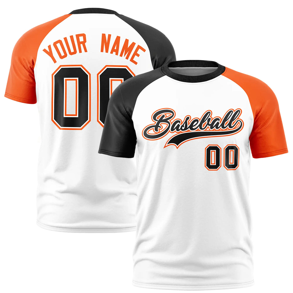 Custom White Black-Orange Crew Neck Two Tone Sleeve Design  Performance T-Shirt
