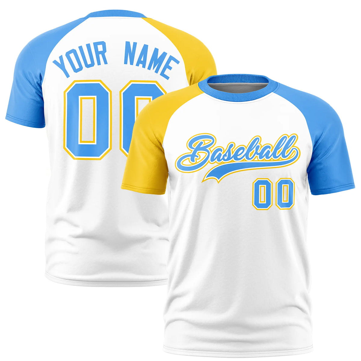 Custom White Gold01-Powder Blue Crew Neck Two Tone Sleeve Design  Performance T-Shirt