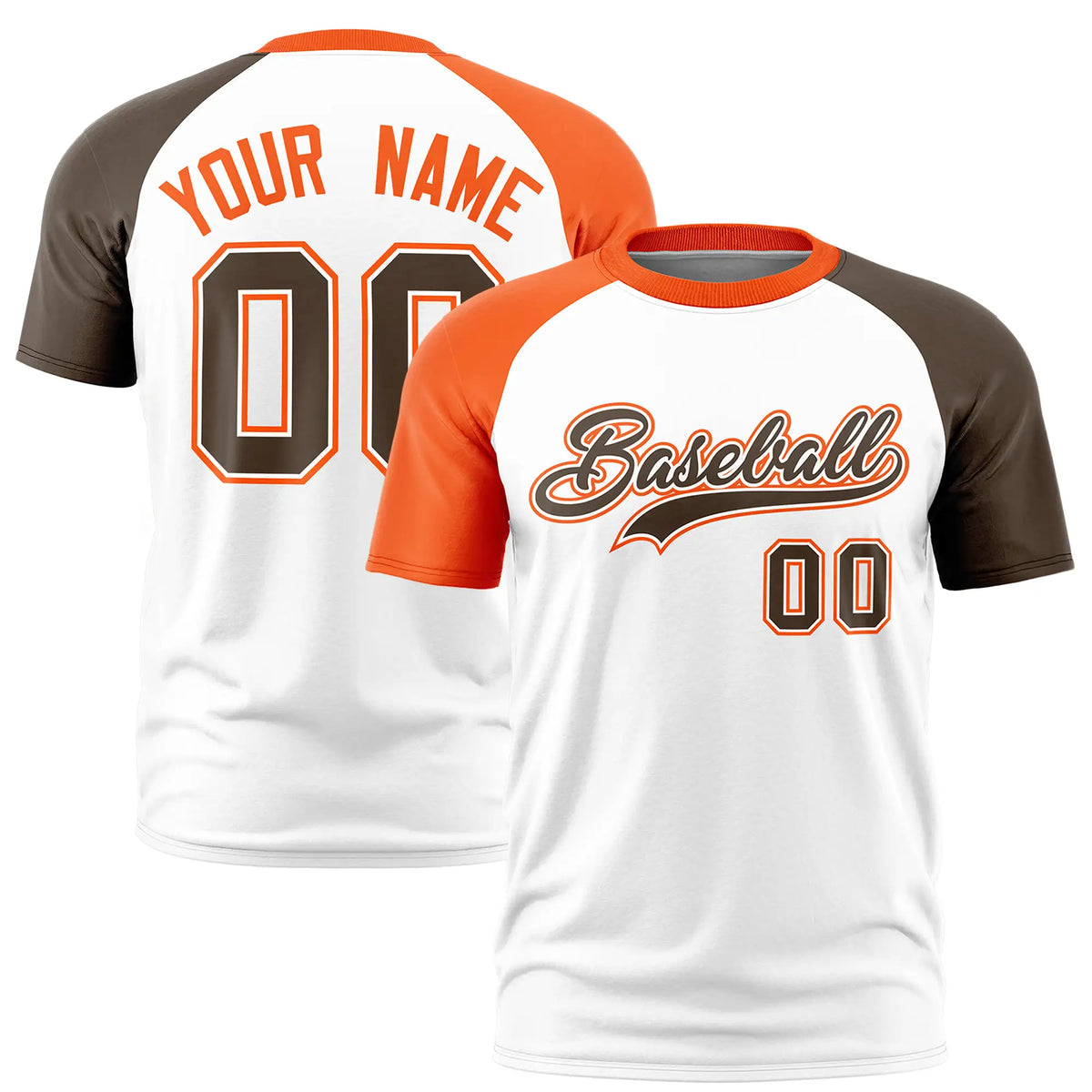 Custom White Orange-Brown Crew Neck Two Tone Sleeve Design  Performance T-Shirt