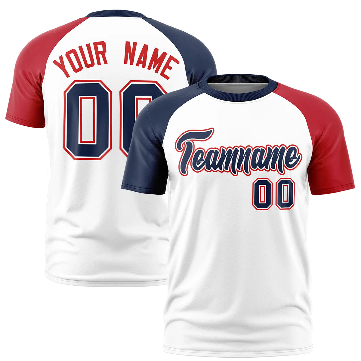 Custom White Navy-Red Crew Neck Two Tone Sleeve Design  Performance T-Shirt