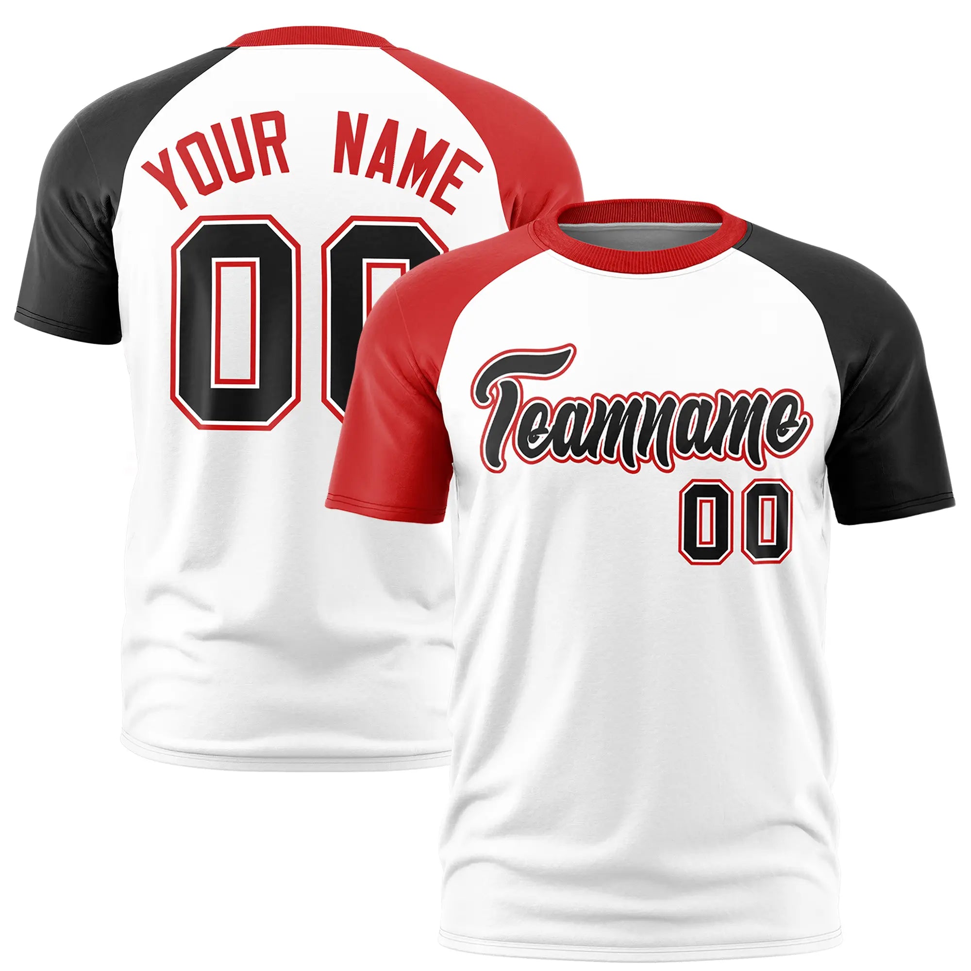 Custom White Red-Black Crew Neck Two Tone Sleeve Design  Performance T-Shirt