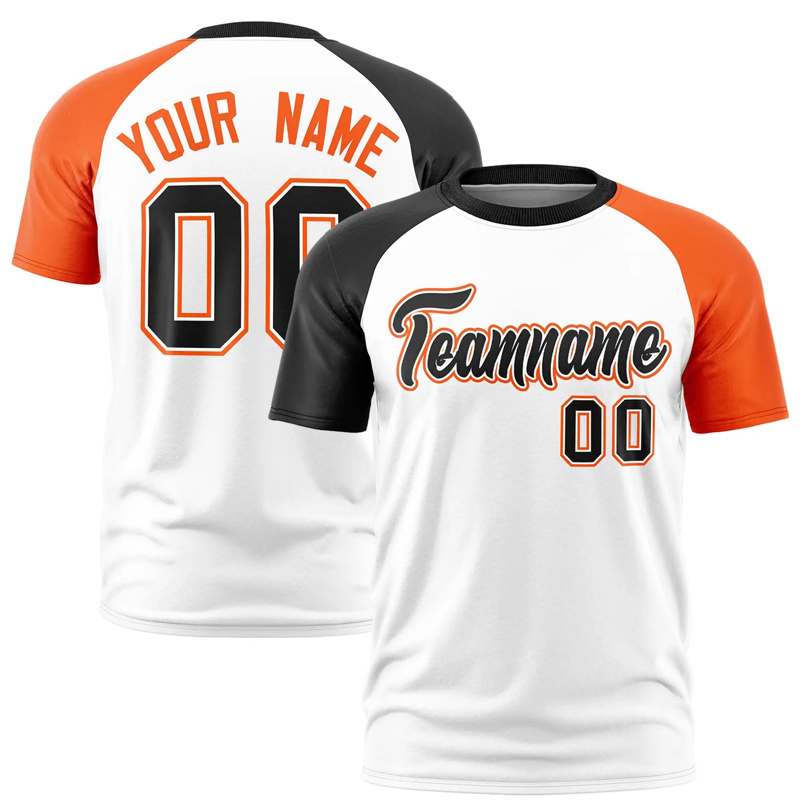 Custom White Black-Orange Crew Neck Two Tone Sleeve Design  Performance T-Shirt