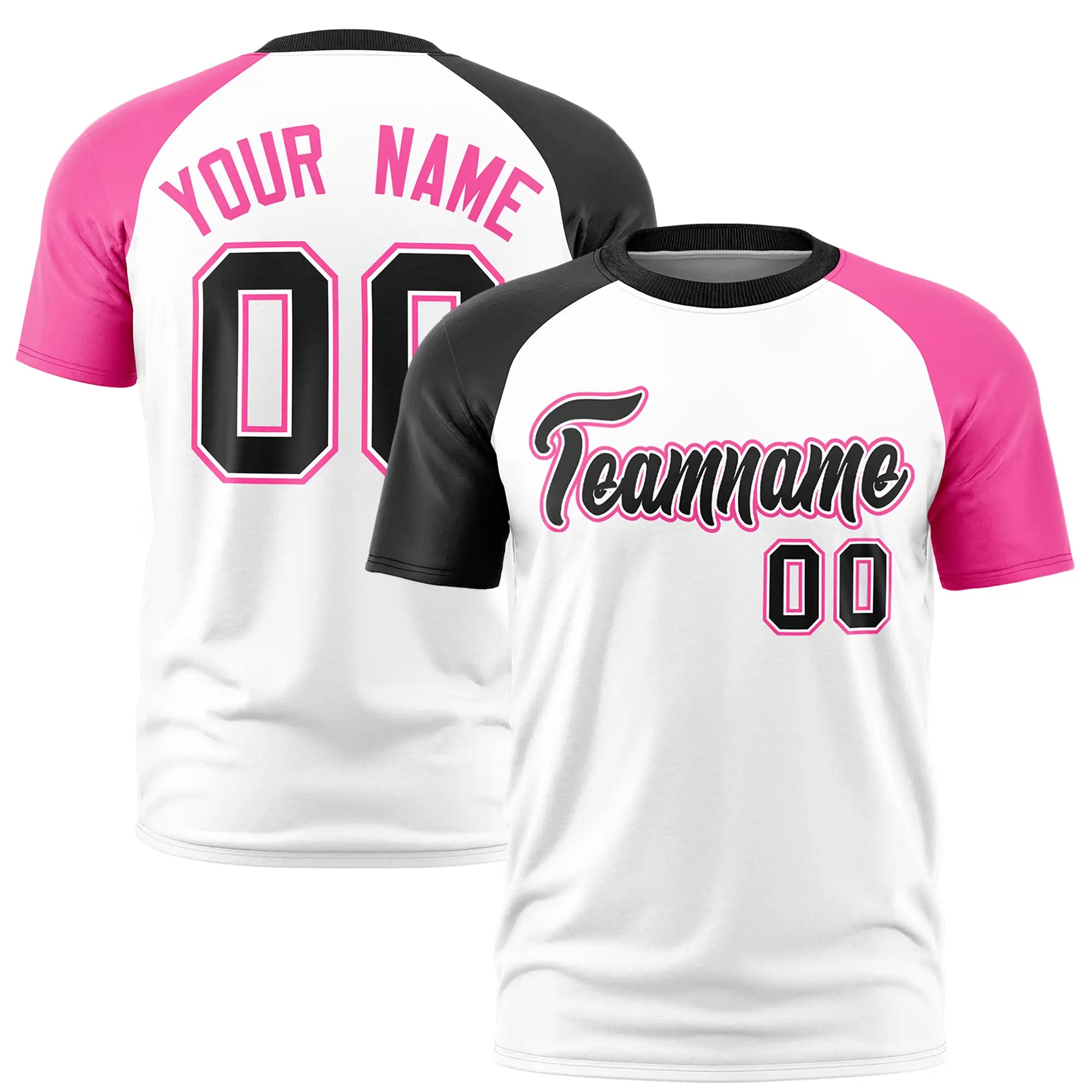 Custom White Black-Pink Crew Neck Two Tone Sleeve Design  Performance T-Shirt