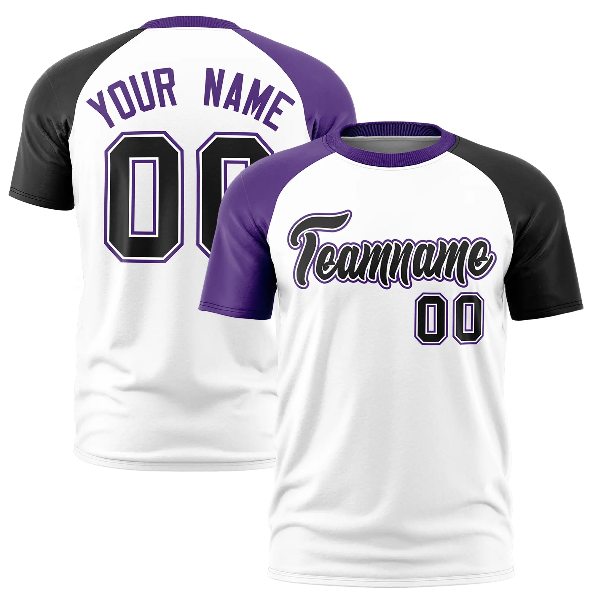 Custom White Purple-Black Crew Neck Two Tone Sleeve Design  Performance T-Shirt