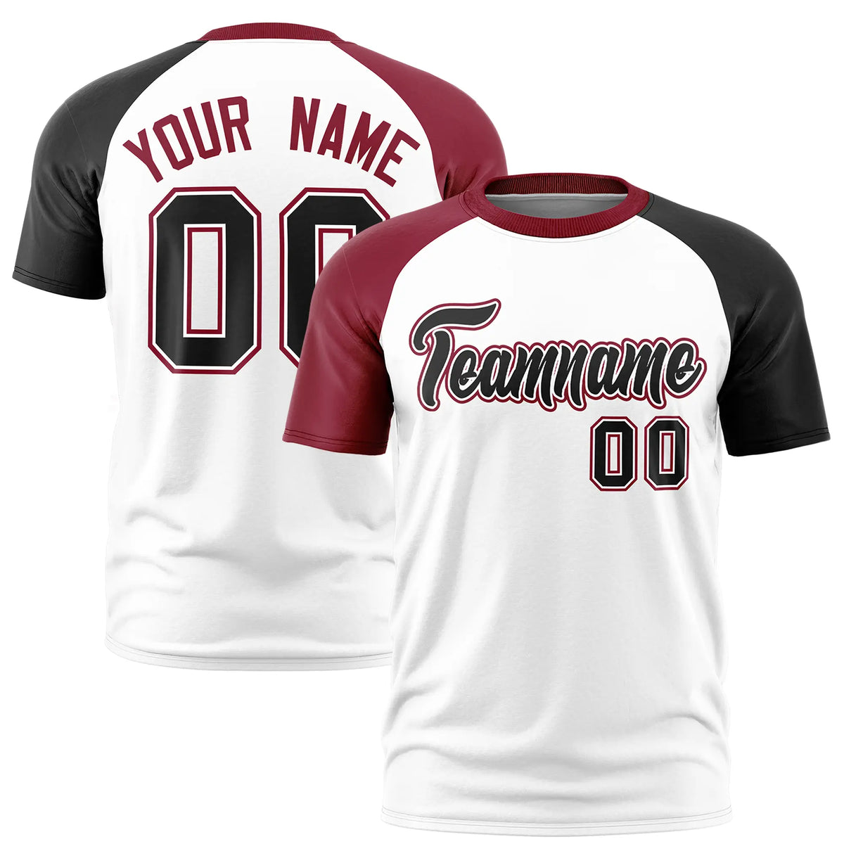 Custom White Crimson-Black Crew Neck Two Tone Sleeve Design  Performance T-Shirt